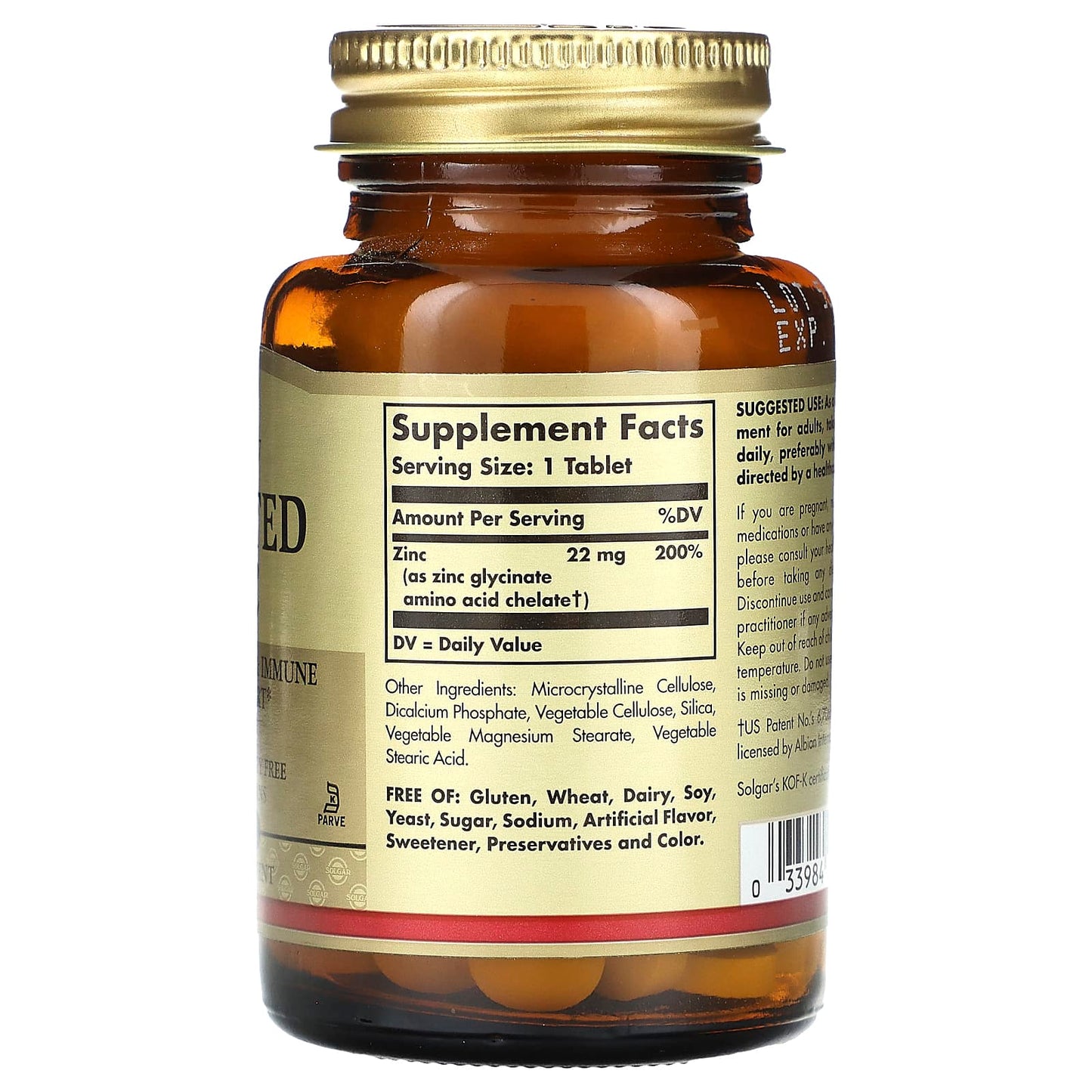 Solgar, Chelated Zinc, 100 Tablets (22 mg per Tablet) - Image 2