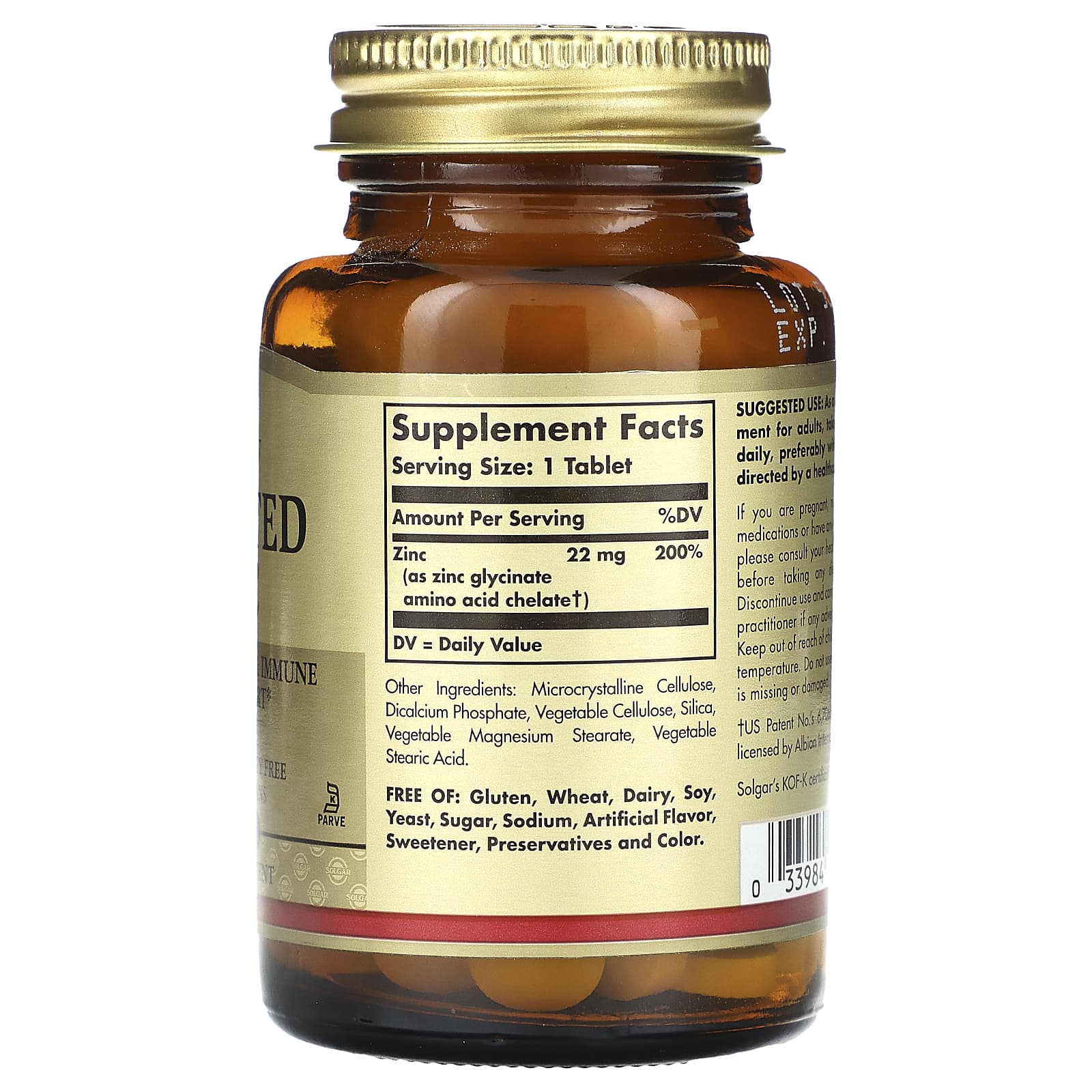 Solgar, Chelated Zinc, 100 Tablets (22 mg per Tablet) - Image 2