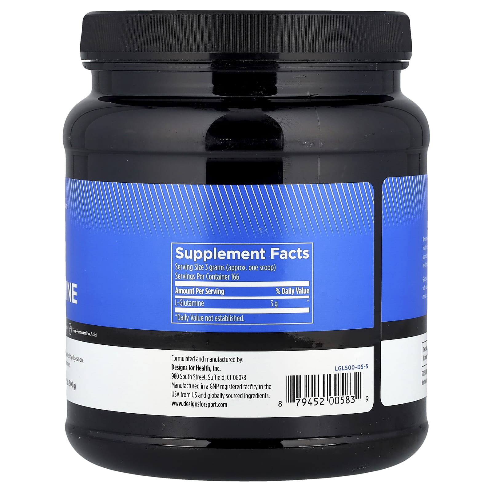 Designs For Health L-Glutamine Powder, 1.1 lbs (500 g) - NSF Certified - Image 2