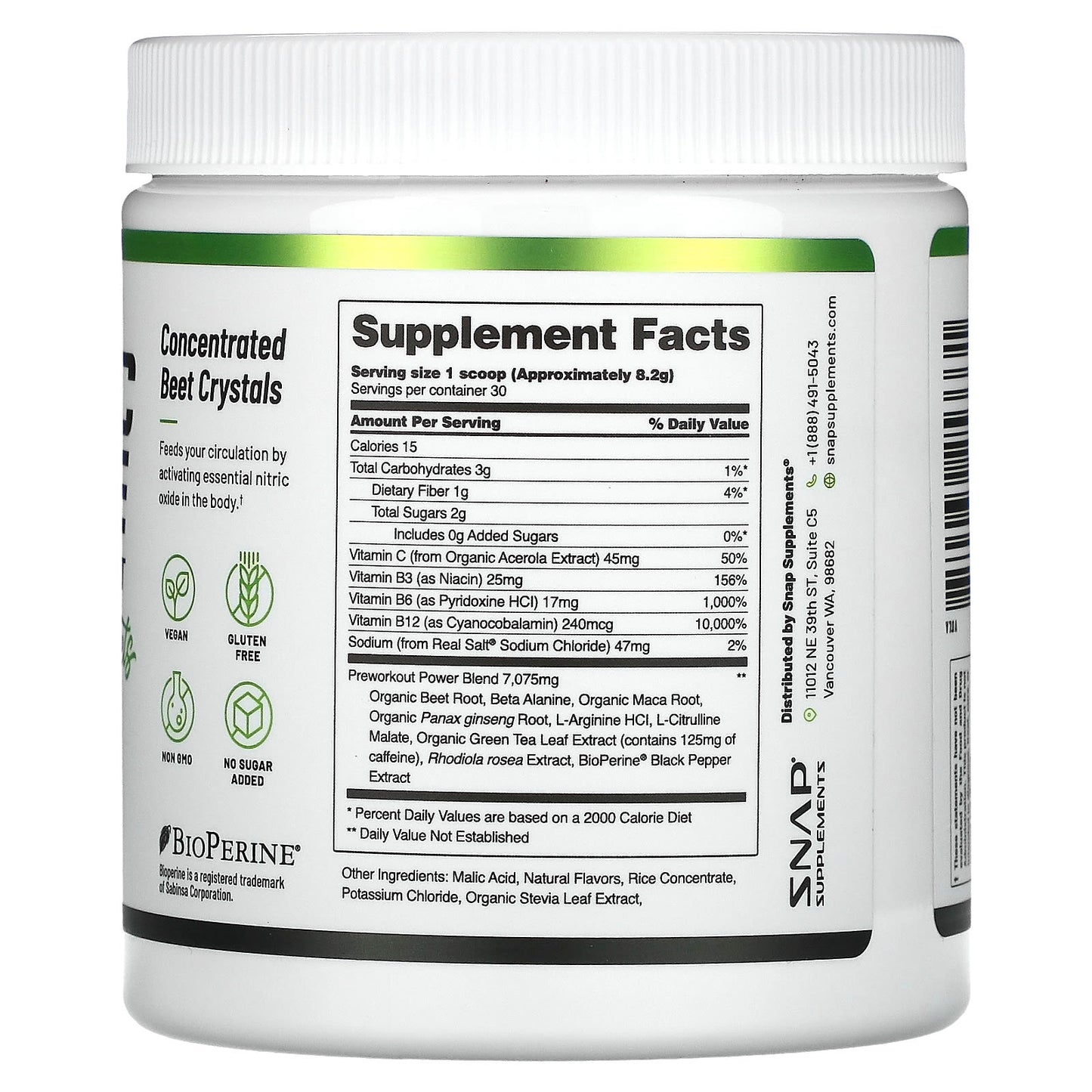 Snap Supplements, Nitric Oxide Preworkout with Organic Beets, 8.8 oz (250 g) - Image 2
