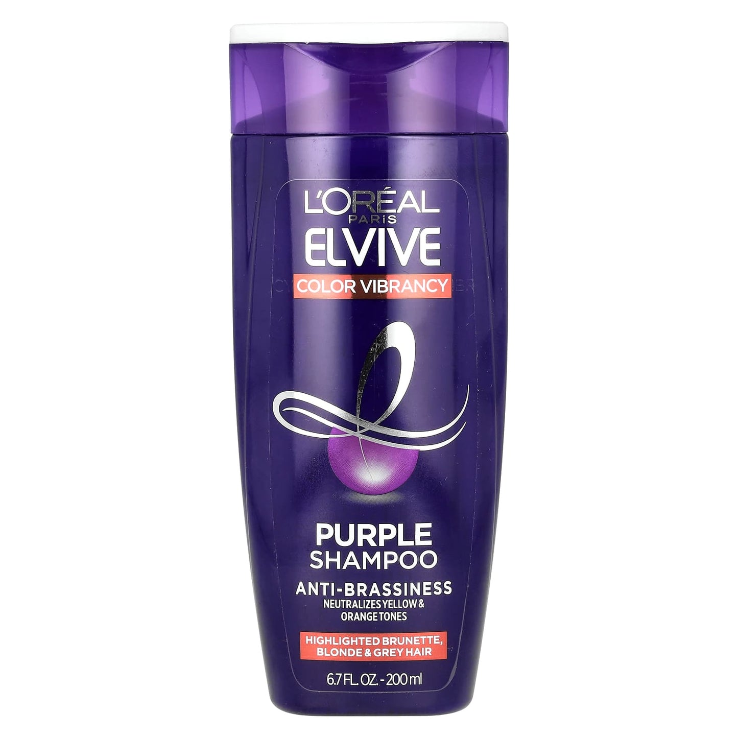 L'Oréal, Elvive, Color Vibrancy, Purple Shampoo, Highlighted Brunette, Blonde & Grey Hair, 6.7 fl oz (200 ml) - Image 1