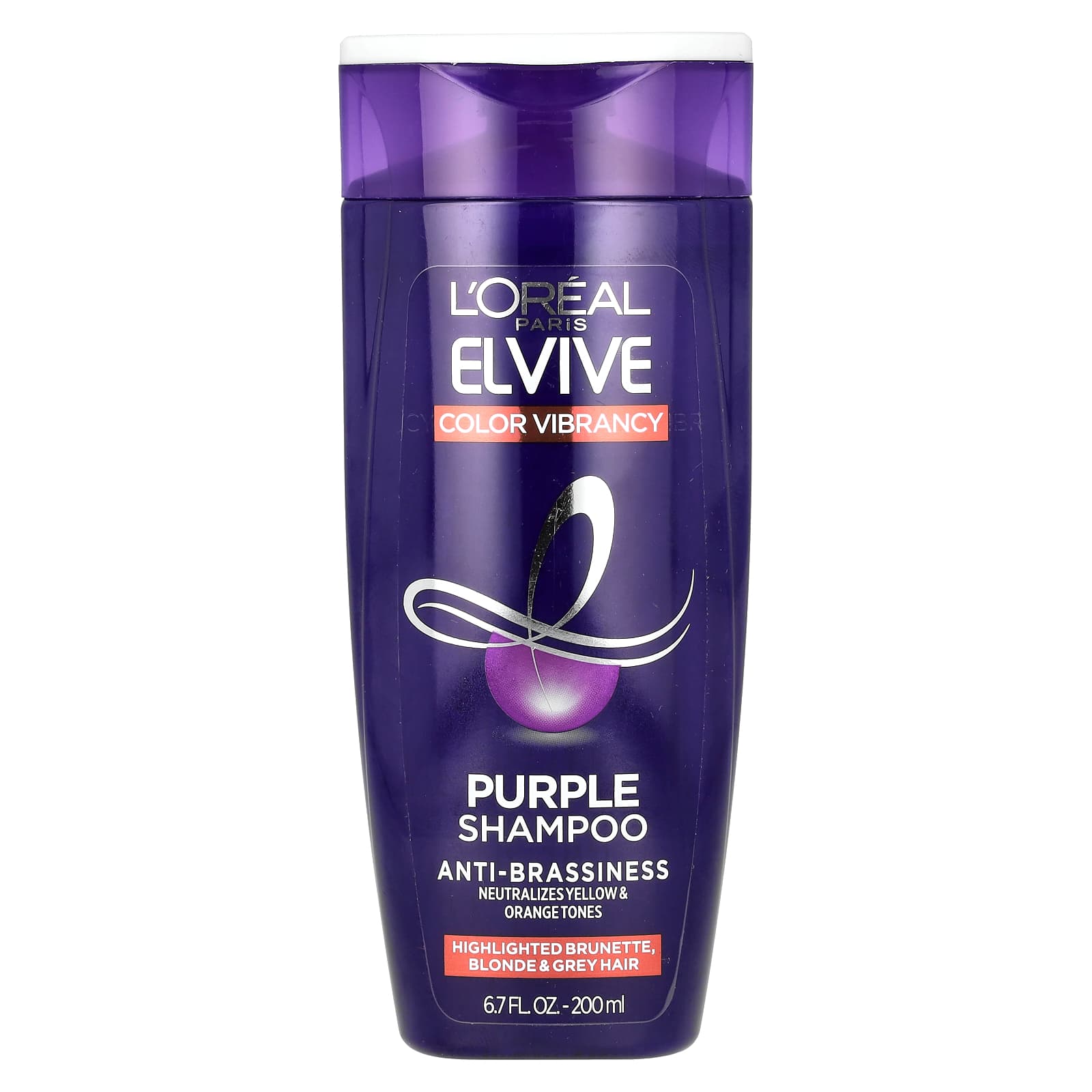 L'Oréal, Elvive, Color Vibrancy, Purple Shampoo, Highlighted Brunette, Blonde & Grey Hair, 6.7 fl oz (200 ml) - Image 1