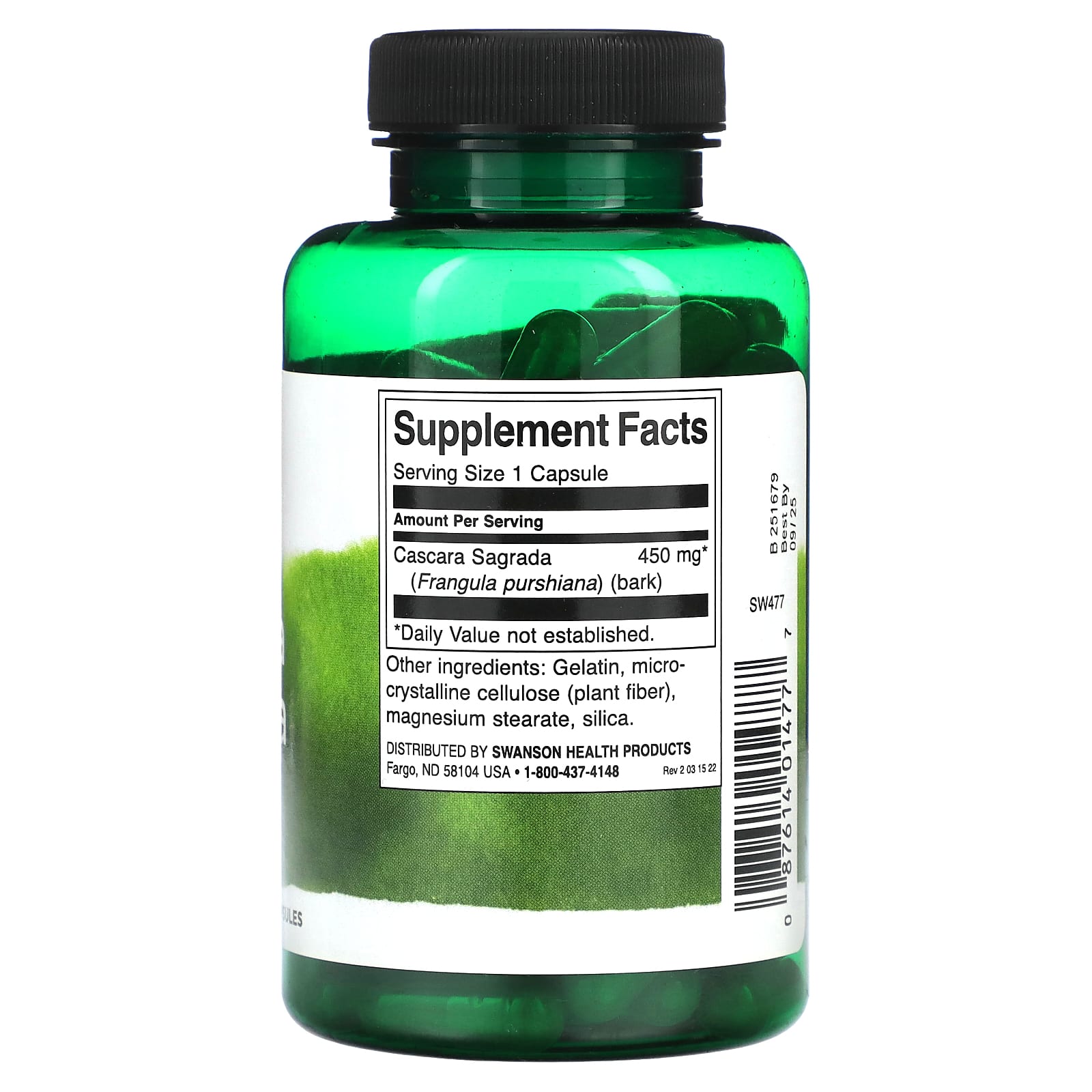 Swanson, Cascara Sagrada, 450 mg, 100 Capsules - Image 2