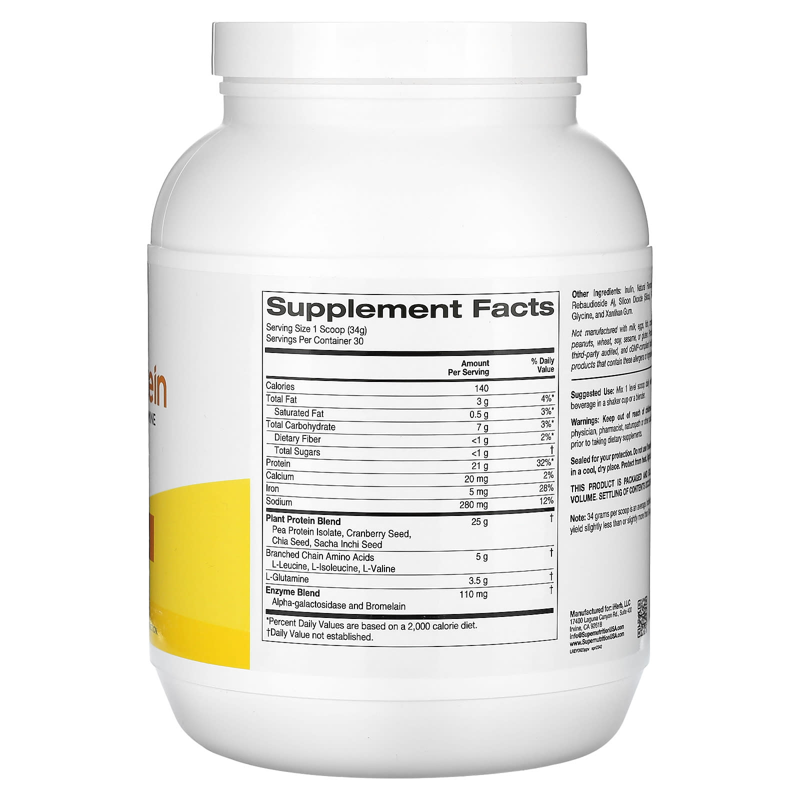 Super Nutrition Plant Protein Powder, Vanilla, 2.2 lbs - Image 2