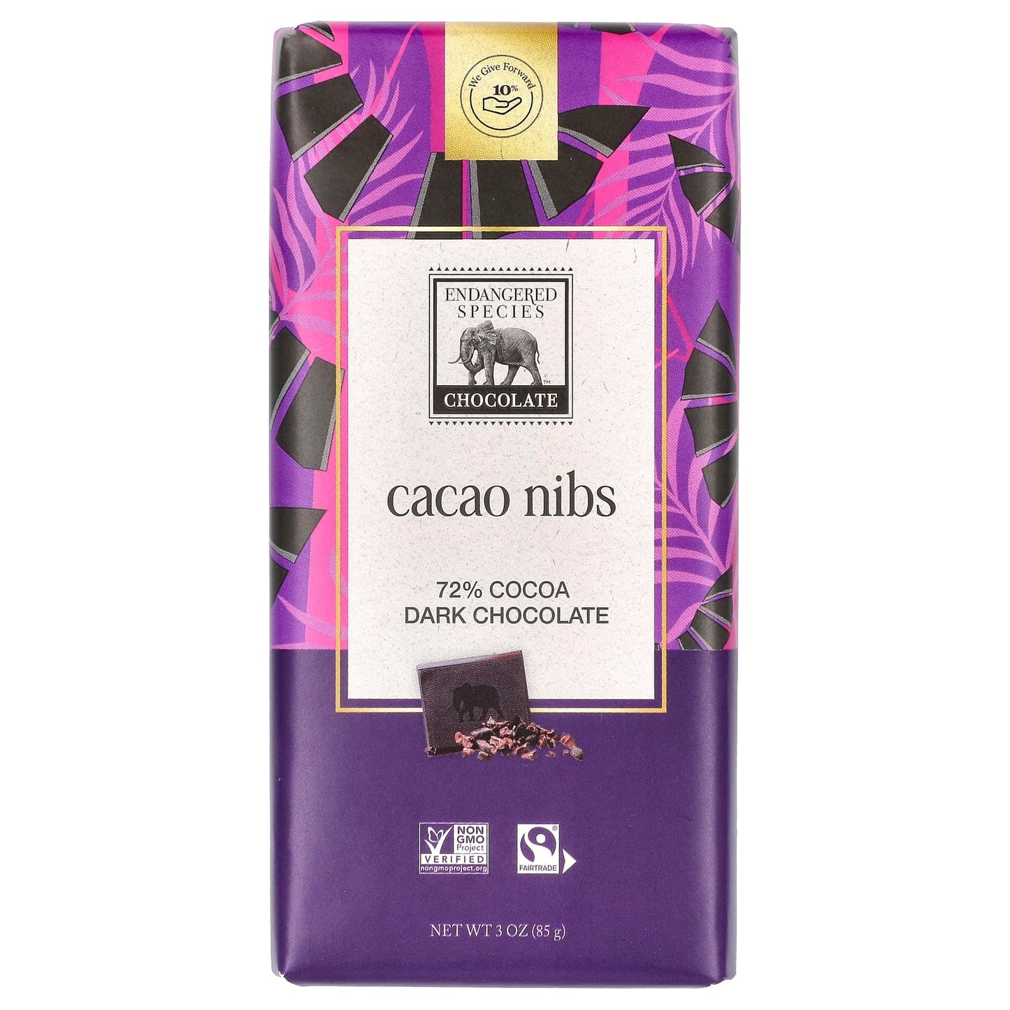 Dark Chocolate Bars with 72% Cocoa and Real Cocoa Nibs - Image 1