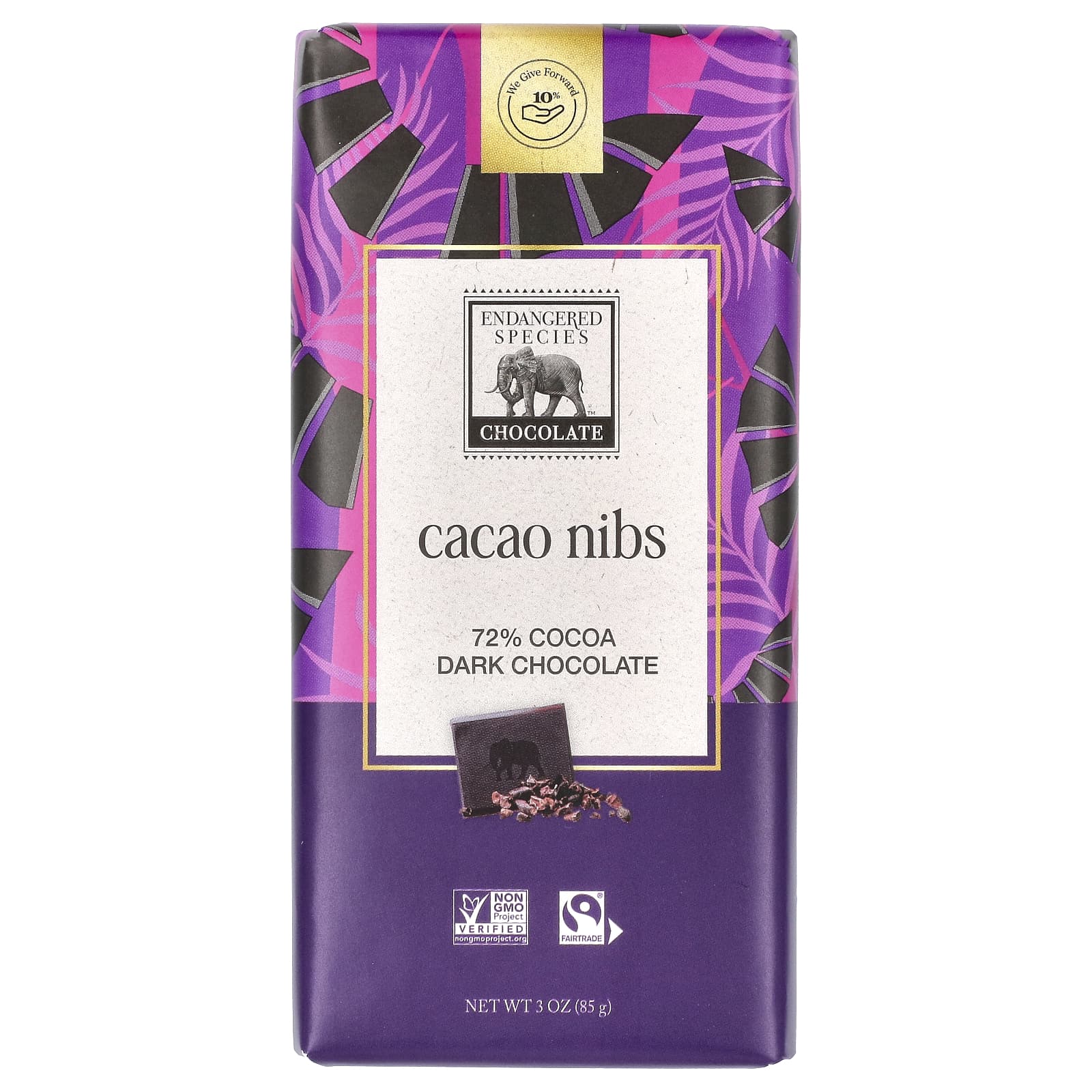Dark Chocolate Bars with 72% Cocoa and Real Cocoa Nibs - Image 1