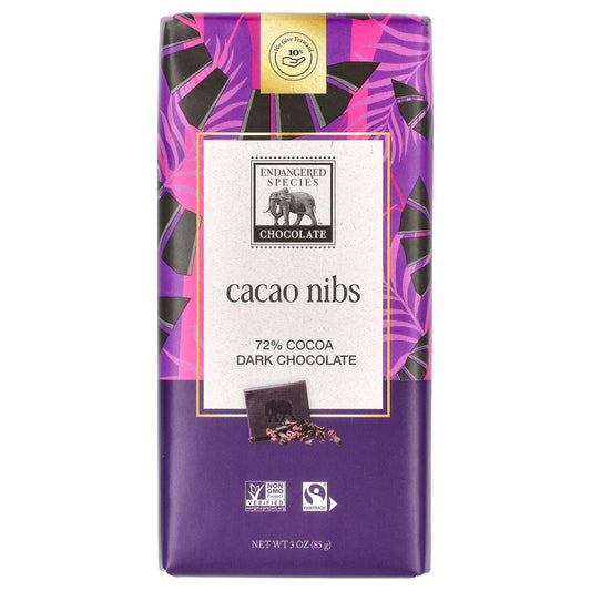 Dark Chocolate Bars with 72% Cocoa and Real Cocoa Nibs - Image 1