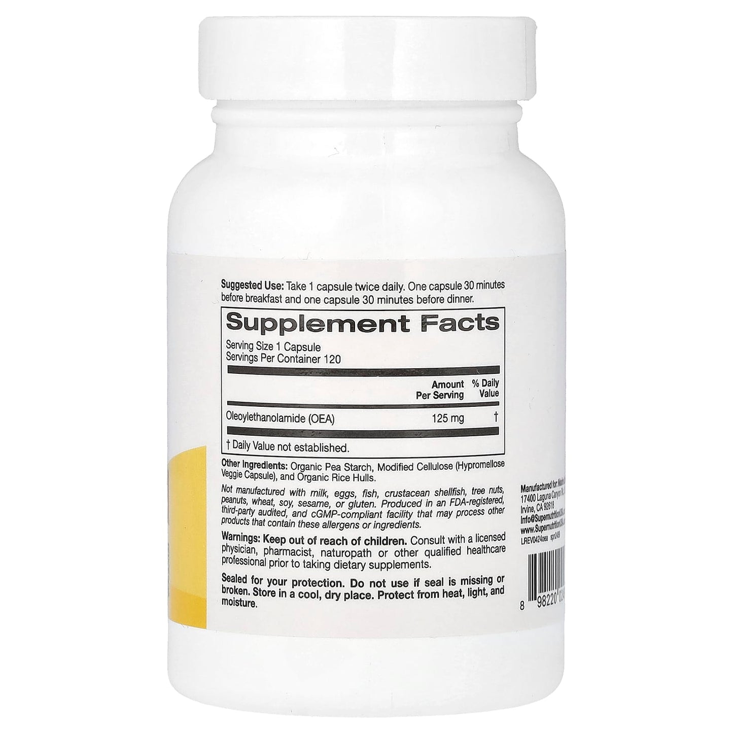 Regulate Your Appetite with OEA Oleoylethanolamide - 125mg Veggie Capsules by Super Nutrition - Image 2