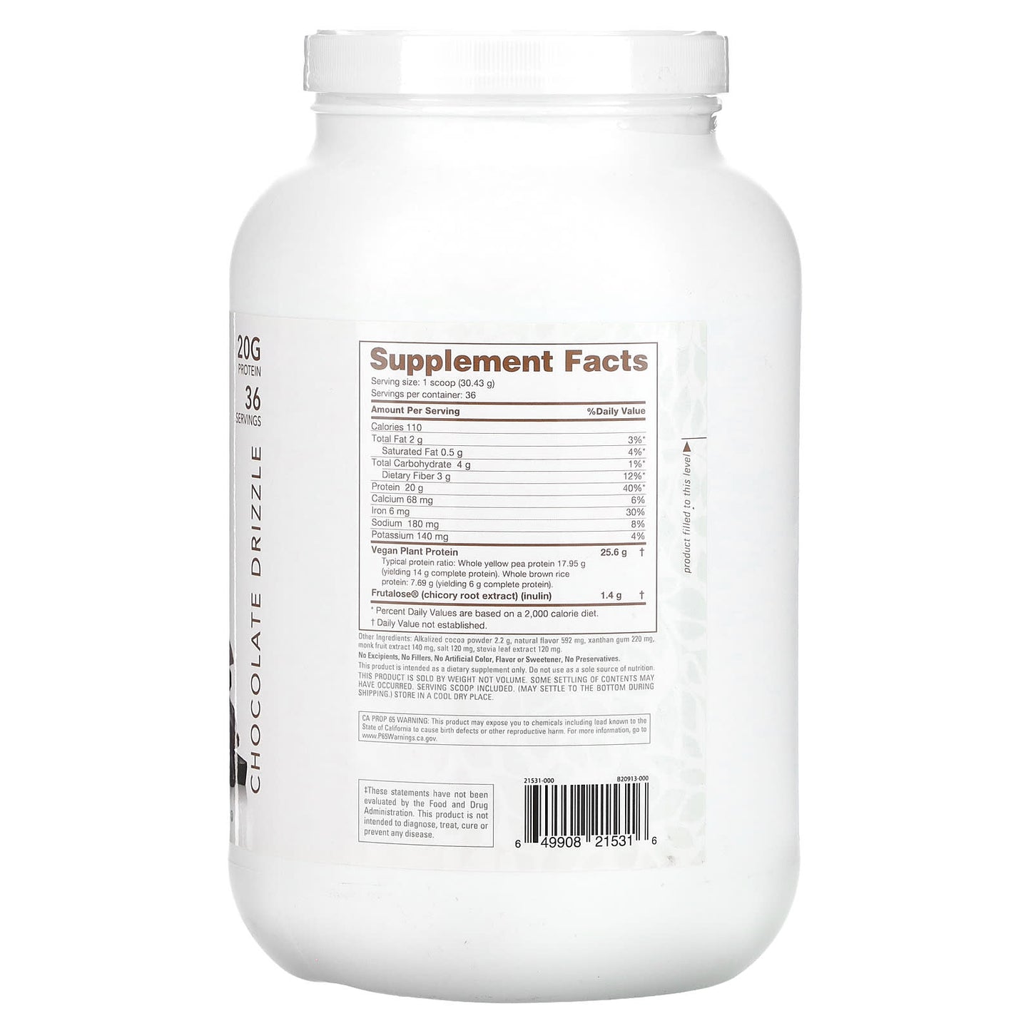 NutraBio, Plant Protein, Chocolate Drizzle, 2.42 lb (1,096 g) - Image 2