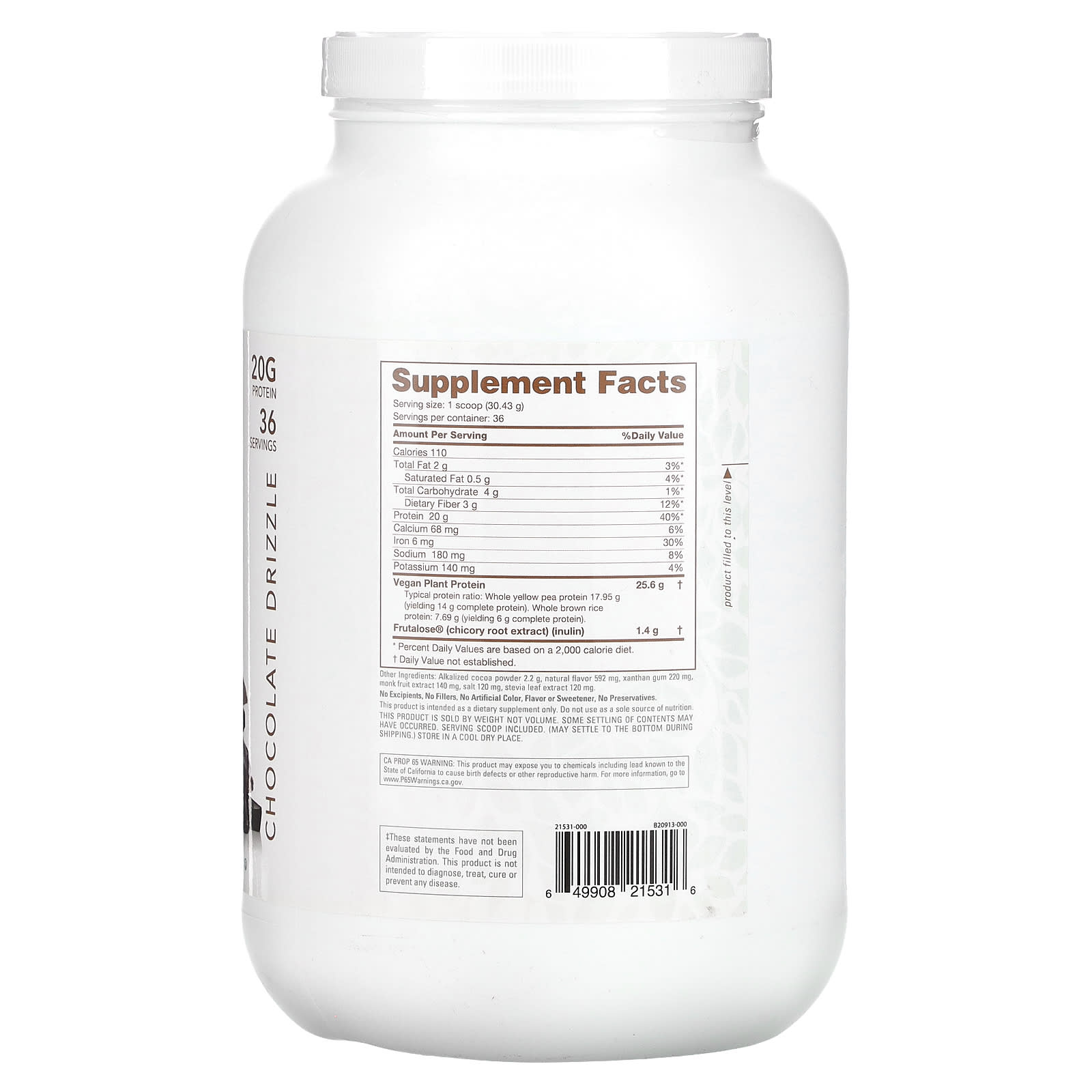 NutraBio, Plant Protein, Chocolate Drizzle, 2.42 lb (1,096 g) - Image 2