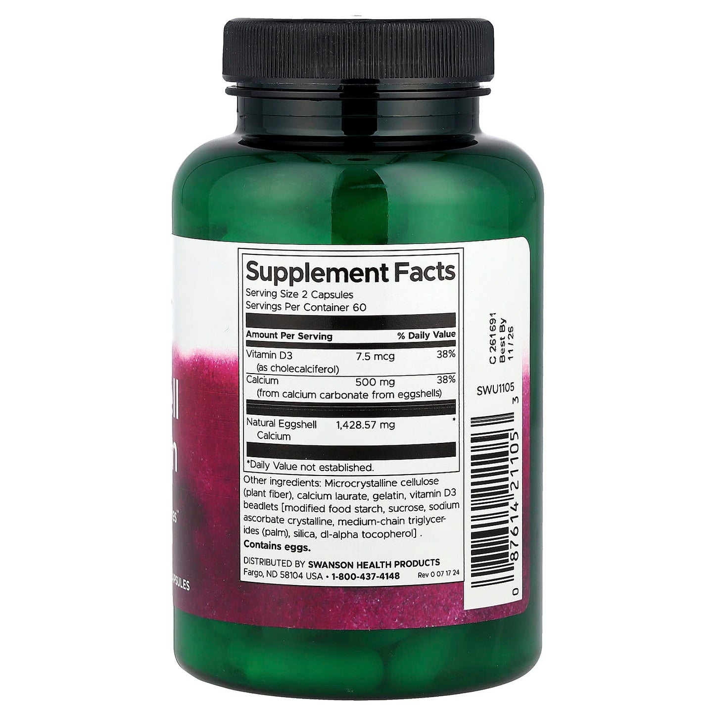 Swanson, Eggshell Calcium With Vitamin D3, 120 Capsules - Image 2