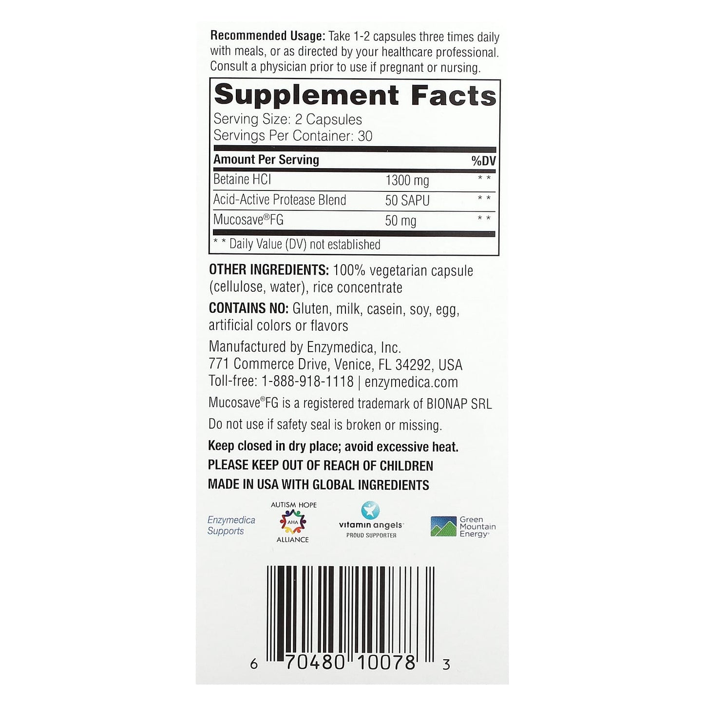 Betaine HCl for Digestive Health & Wellness - 60 Capsules by Enzymedica - Image 2