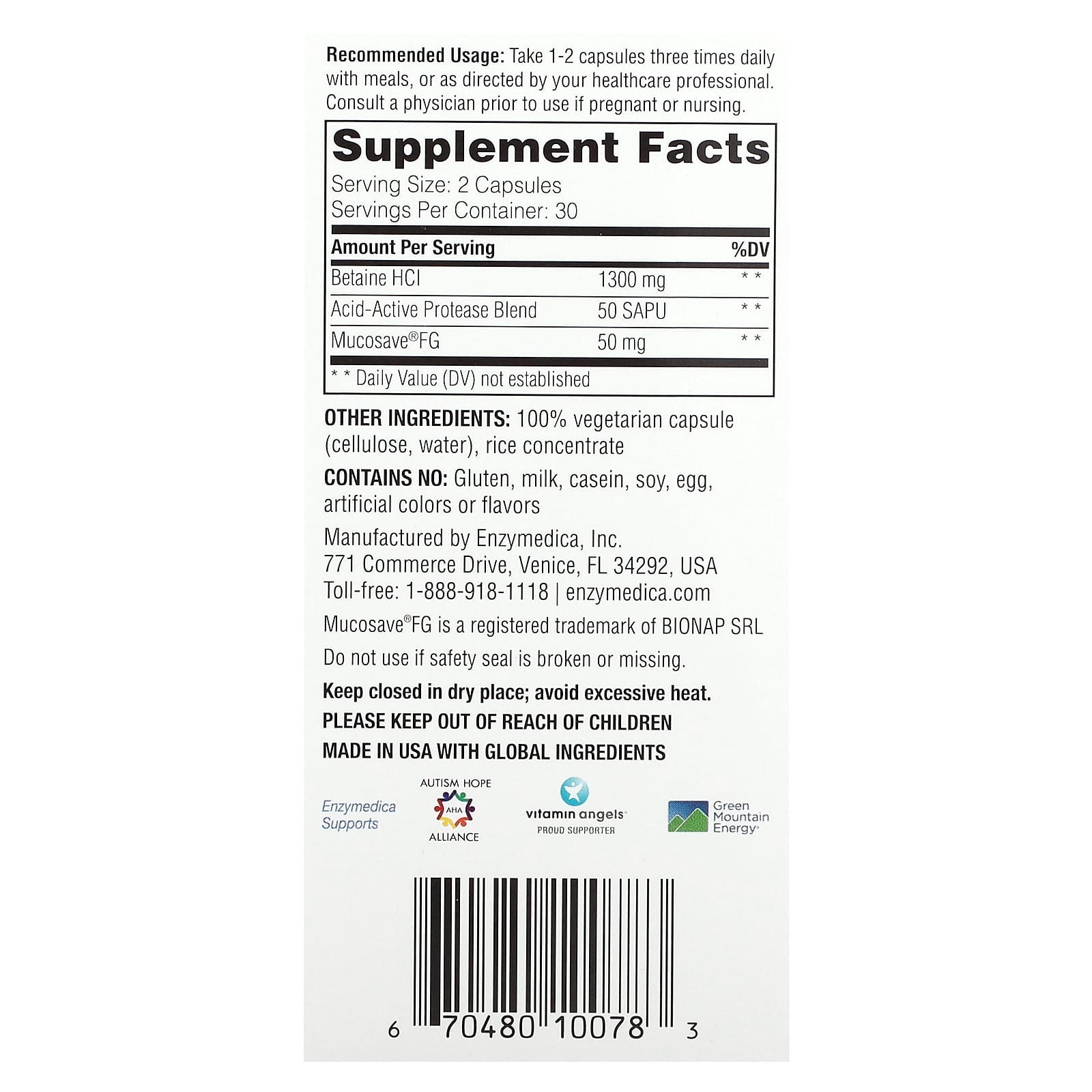 Betaine HCl for Digestive Health & Wellness - 60 Capsules by Enzymedica - Image 2