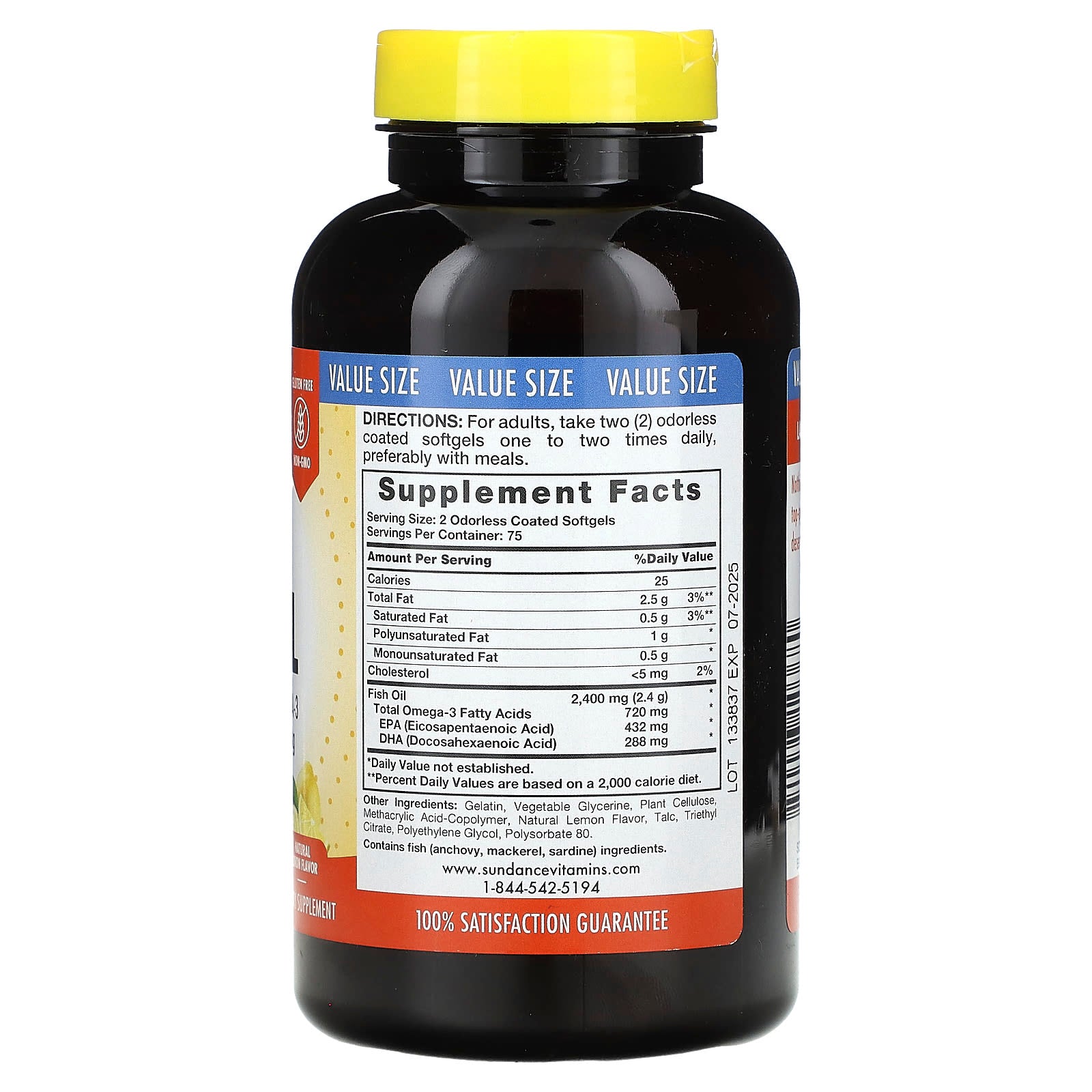 Sundance Vitamins, Odorless Coated Fish Oil, Natural Lemon, 1,200 mg, 150 Softgels - Image 2