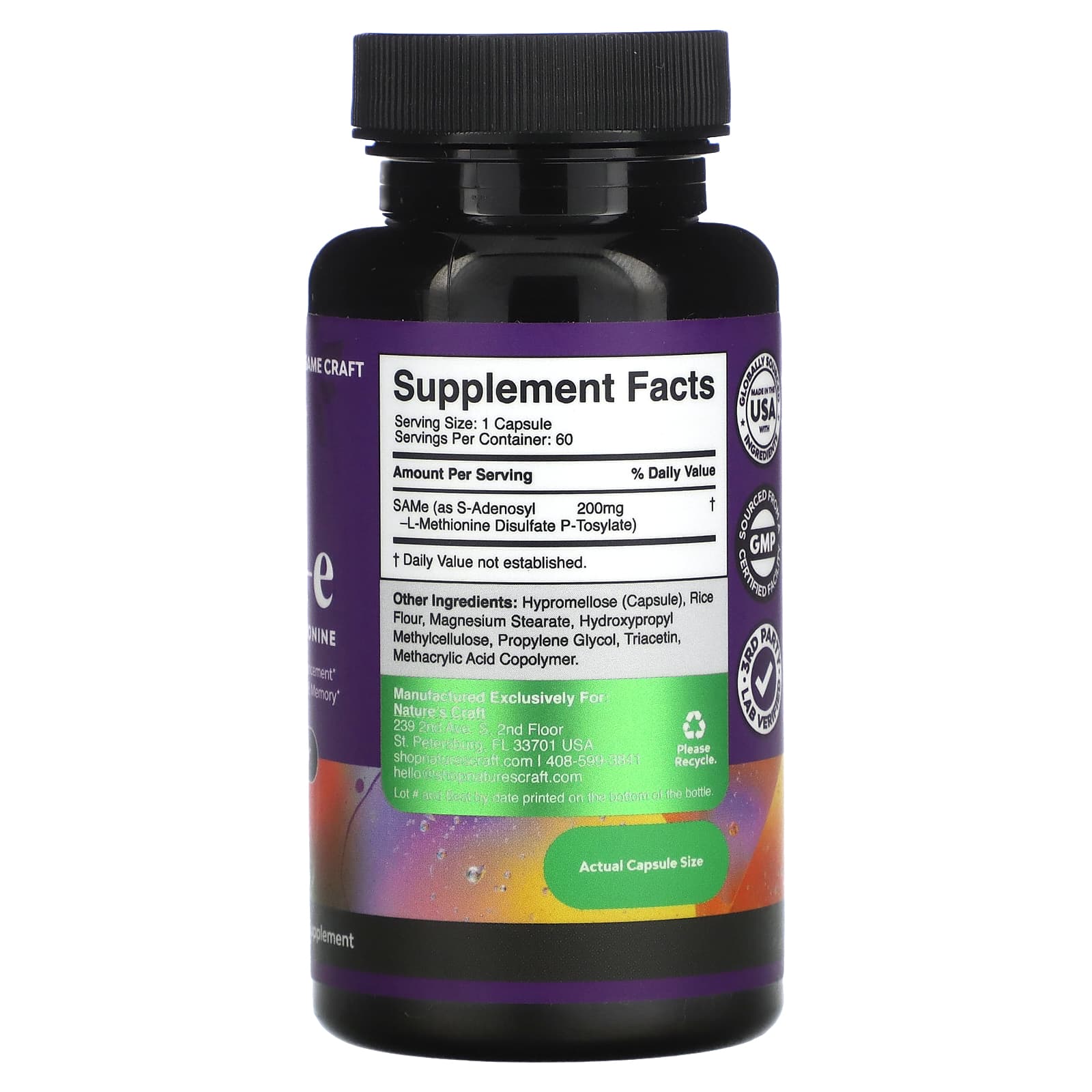 Nature's Craft, SAM-e, 200 mg, 60 Capsules - Image 2