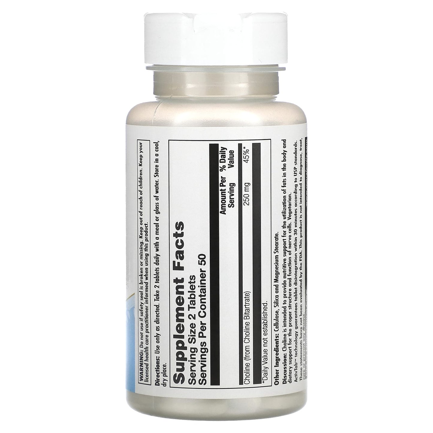 KAL Choline Supplement, 100 Tablets, 125mg Per Serving, Vegetarian - Image 2