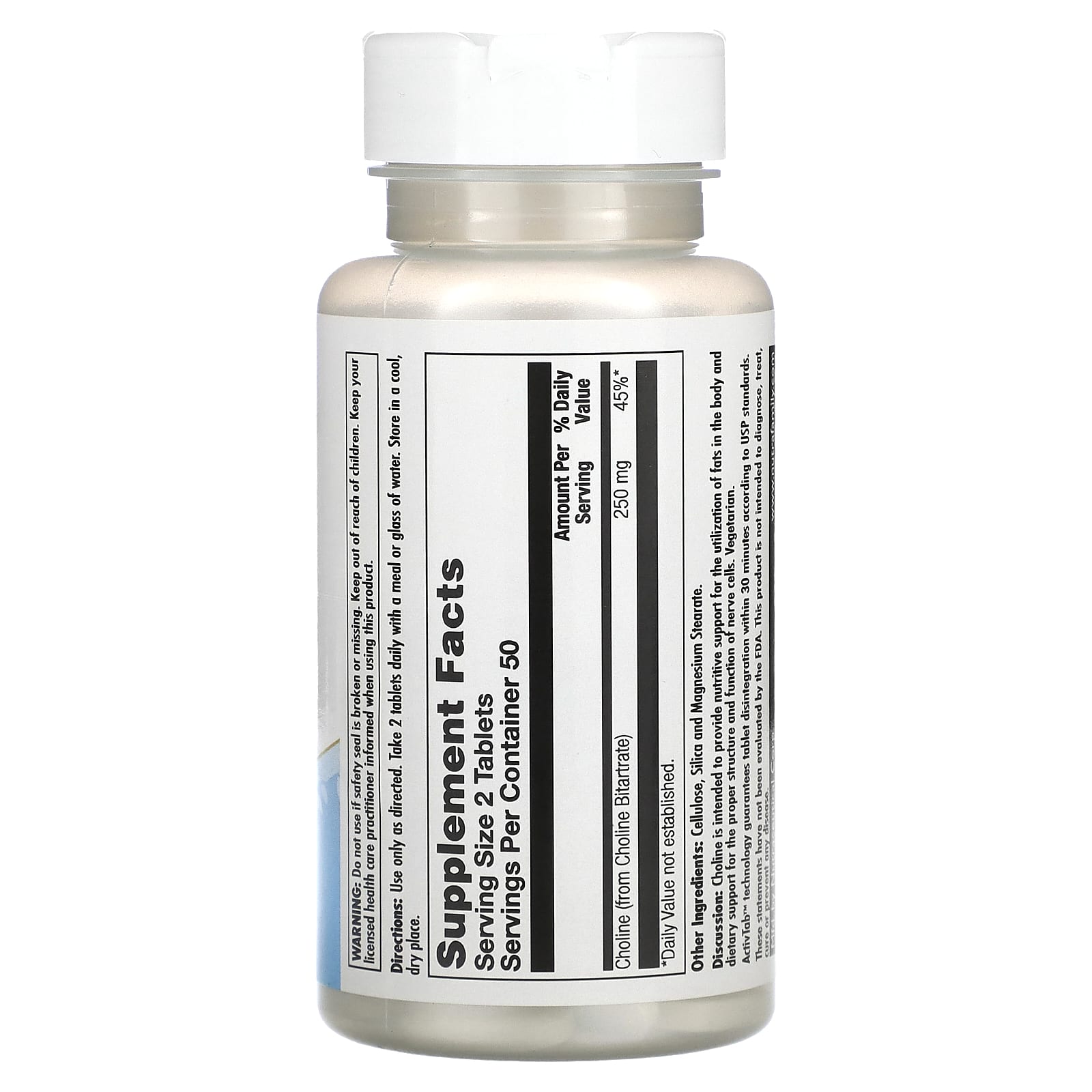 KAL Choline Supplement, 100 Tablets, 125mg Per Serving, Vegetarian - Image 2
