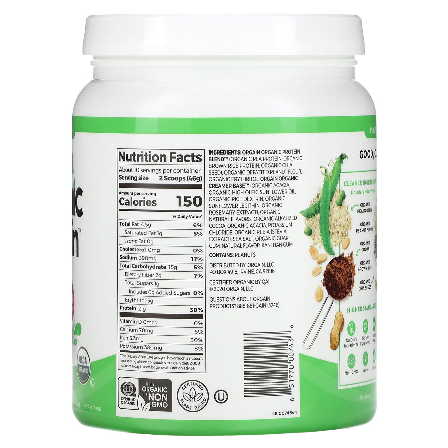 Orgain, Organic Protein Powder, Plant Based, Chocolate Peanut Butter , 1.02 (462 g) - Image 2