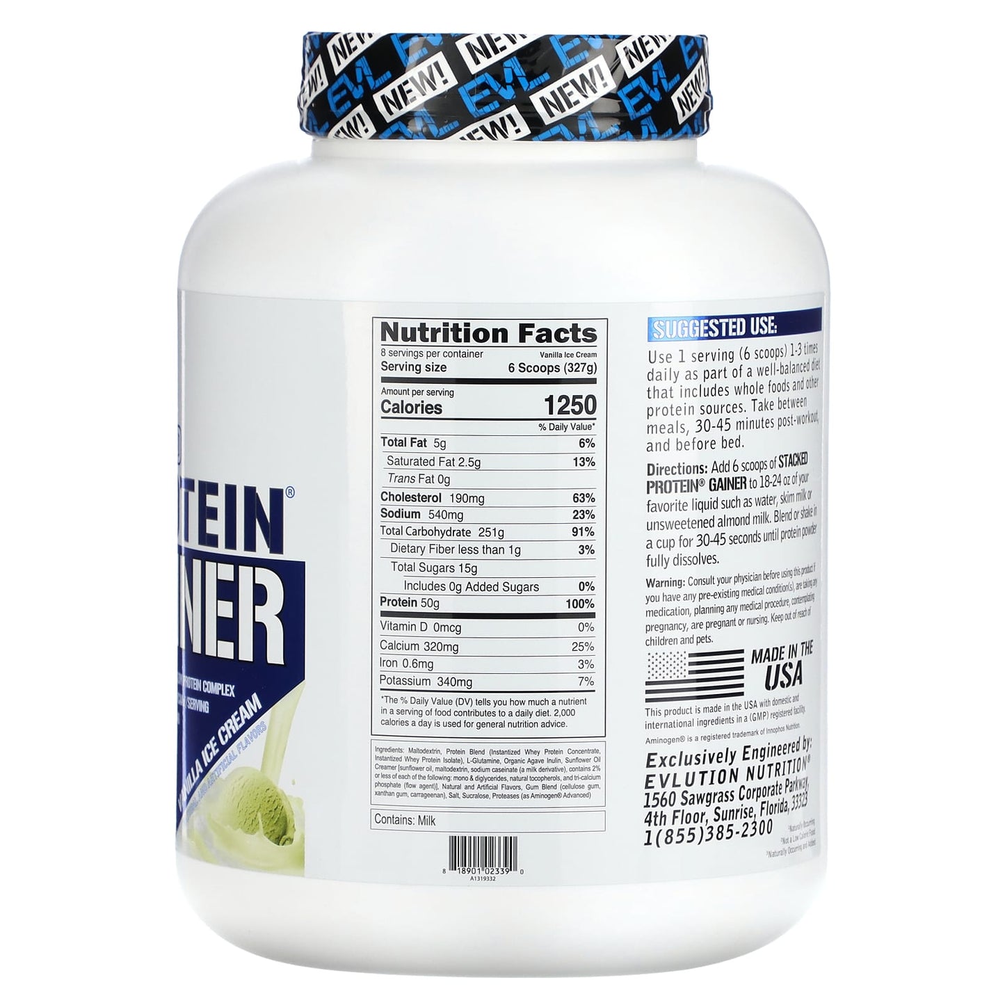 EVLution Nutrition Stacked Protein Gainer Vanilla Ice Cream 6 lbs - Image 2