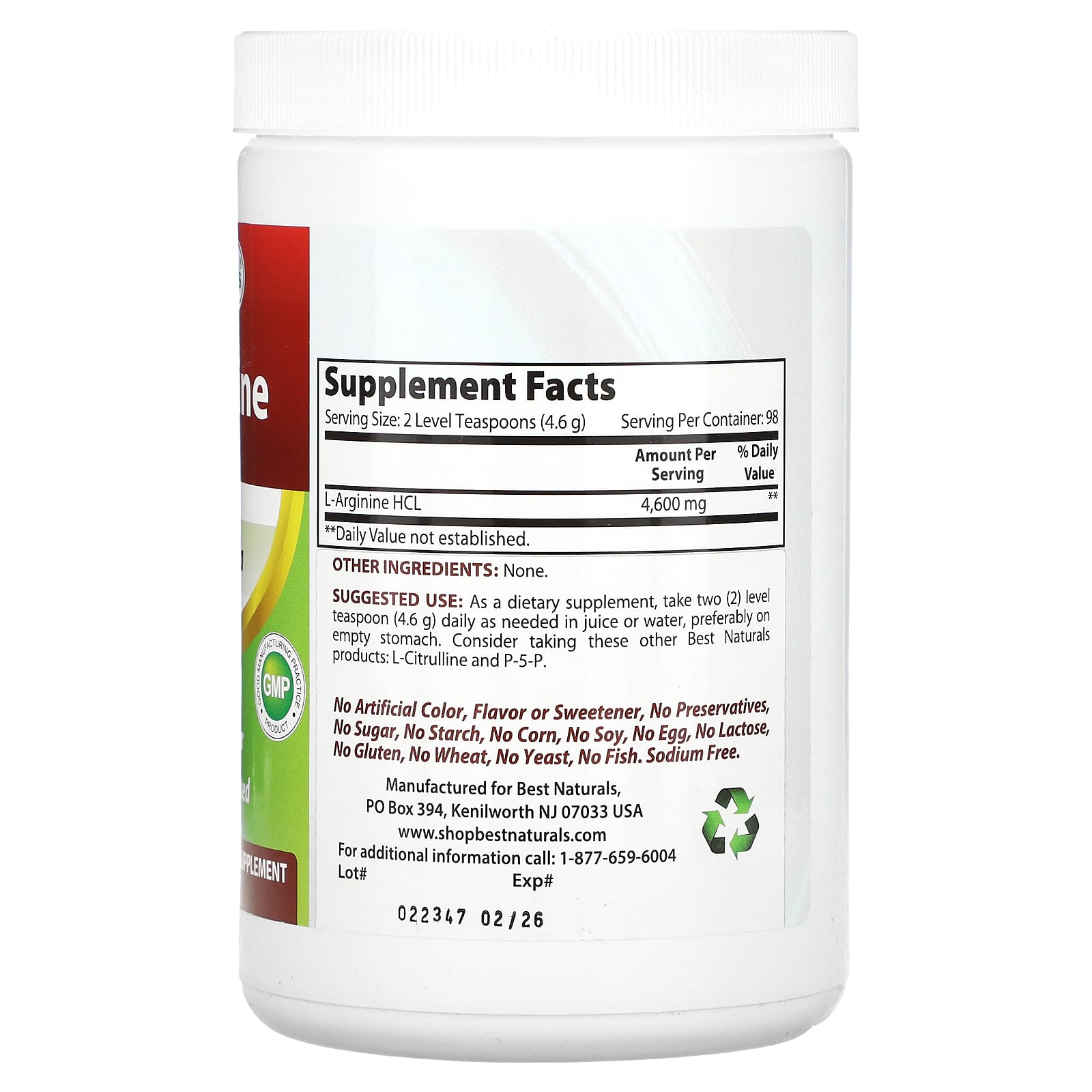 Best Naturals L-Arginine 1 lb - Supports Healthy Blood Circulation & Athletic Performance - Image 2