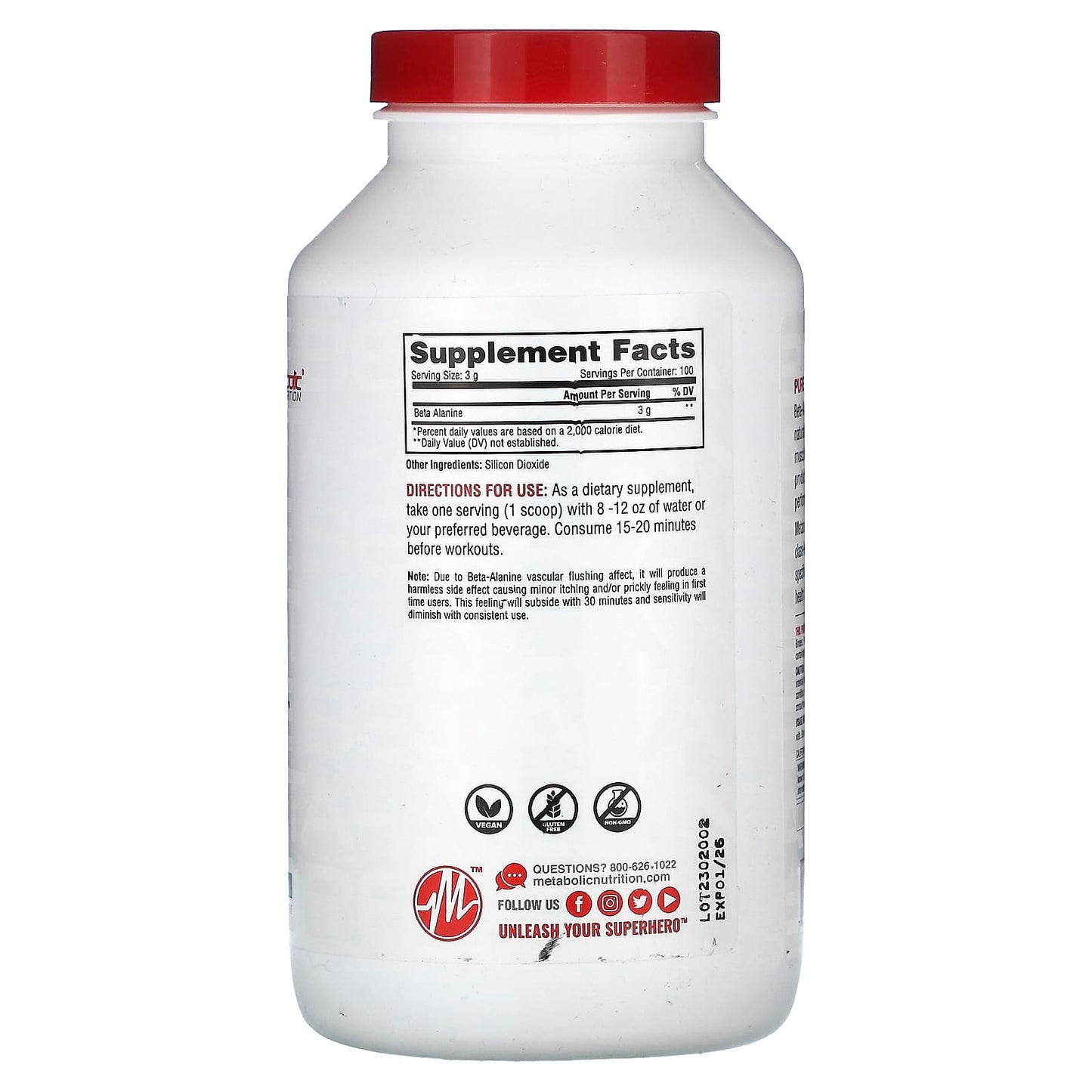 Metabolic Nutrition, Beta-Alanine, Unflavored , 10.58 oz (300 g) - Image 2