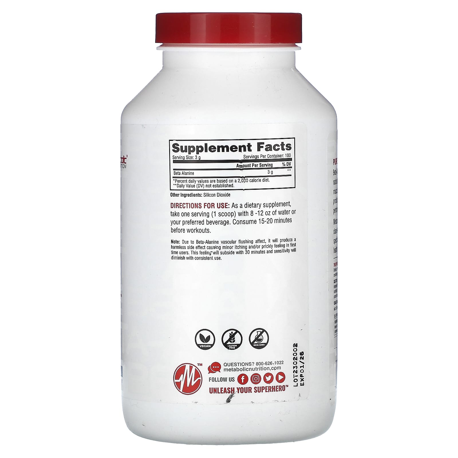 Metabolic Nutrition, Beta-Alanine, Unflavored , 10.58 oz (300 g) - Image 2