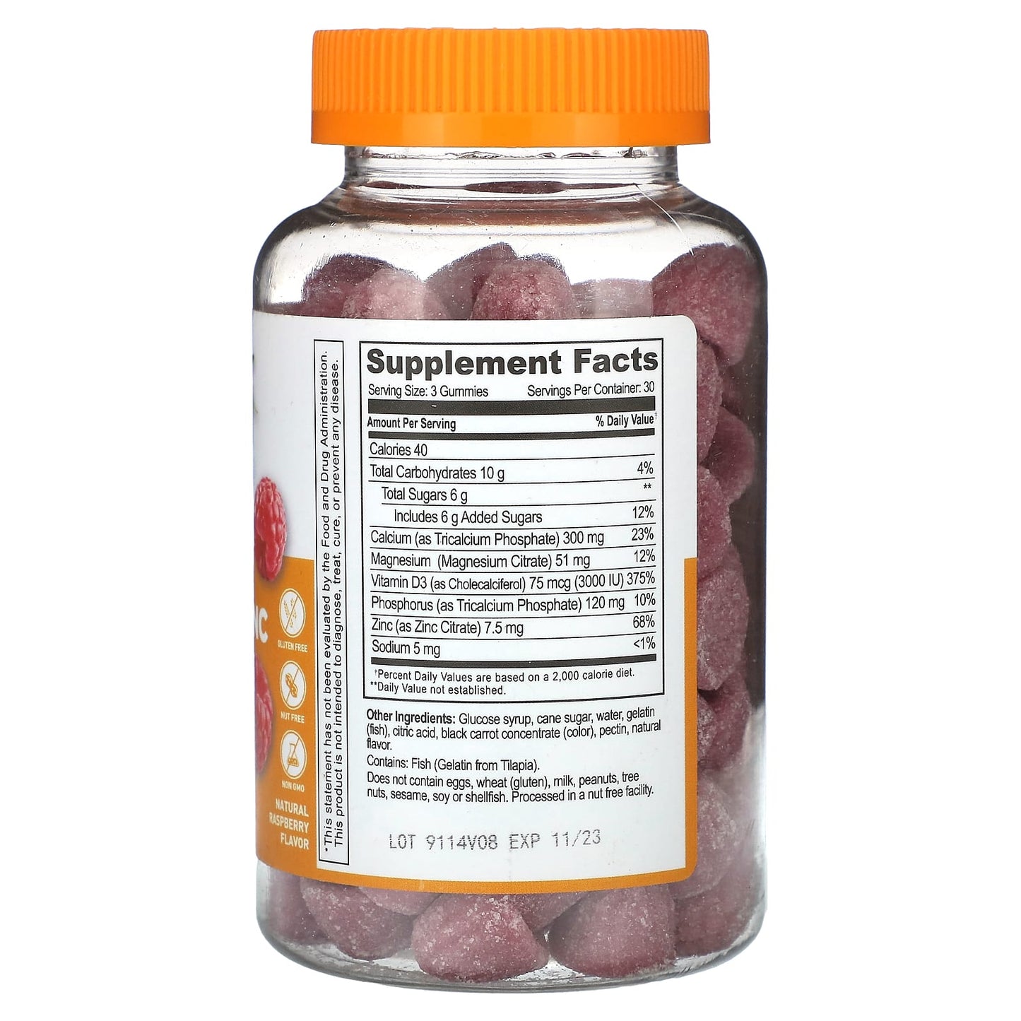 Lifeable, Calcium, Magnesium & Zinc + Vitamin D3 Gummies, Natural Raspberry, 90 Gummies - Image 2