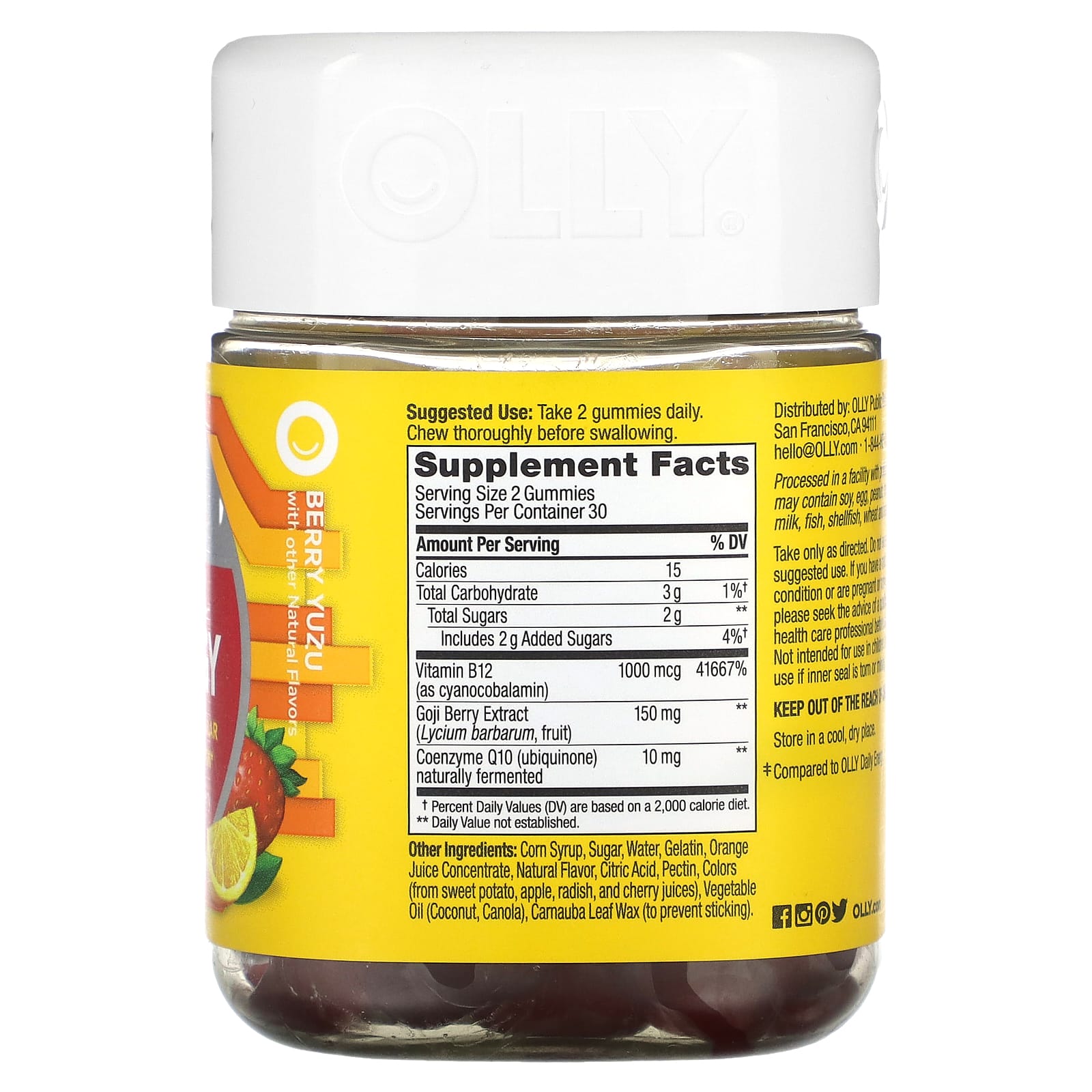 OLLY, Daily Energy, Extra Strength, Berry Yuzu, 60 Gummies - Image 2