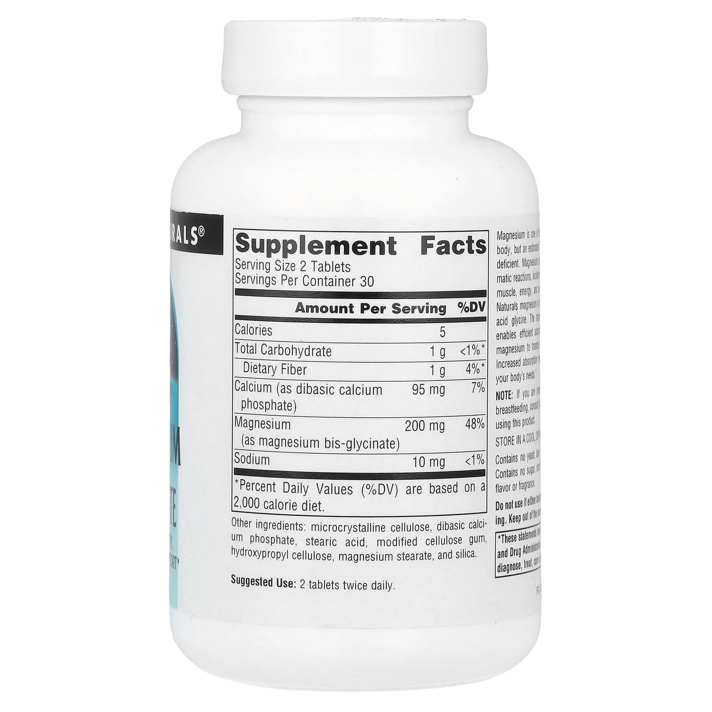 Source Naturals, Magnesium Glycinate, 60 Tablets - Image 2