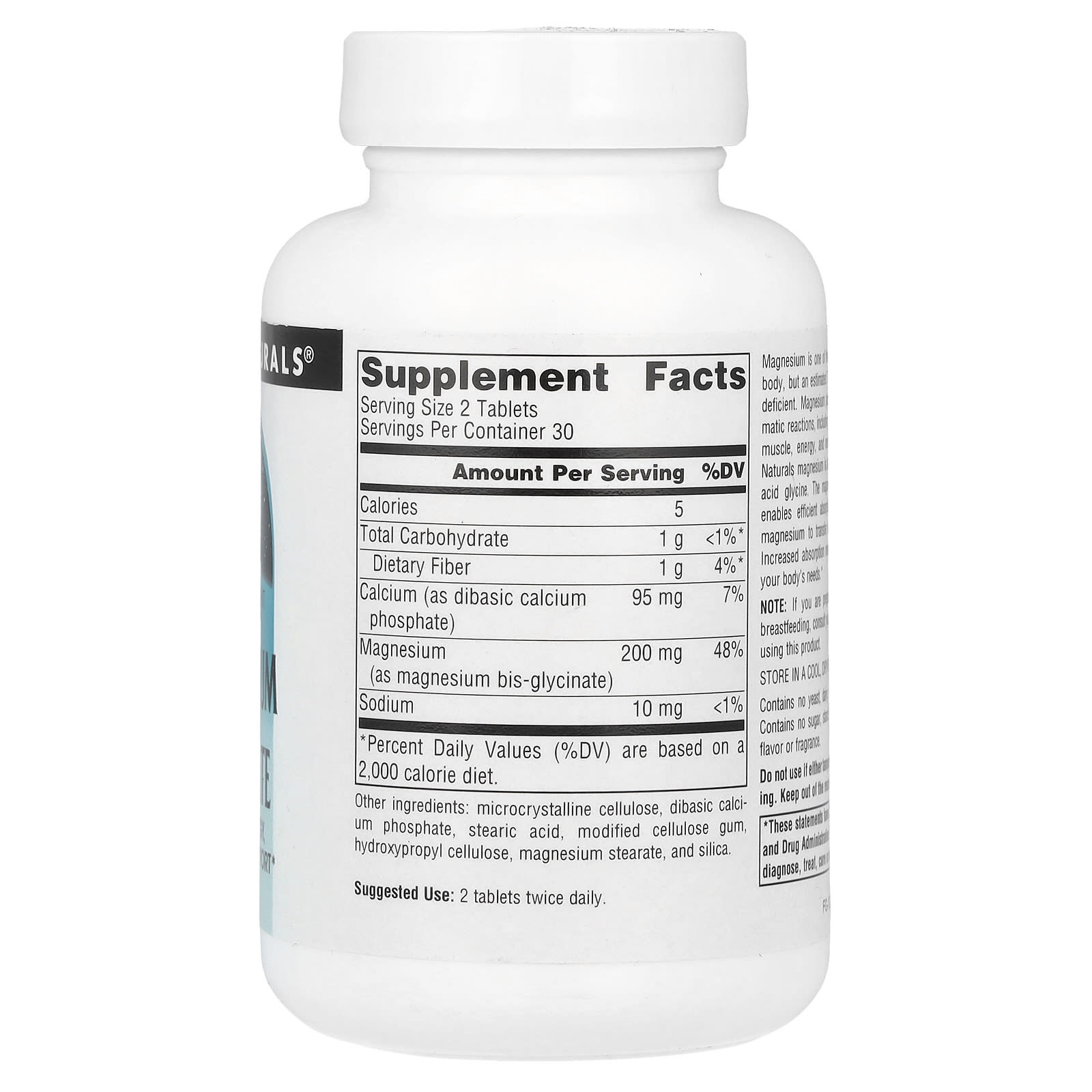 Source Naturals, Magnesium Glycinate, 60 Tablets - Image 2