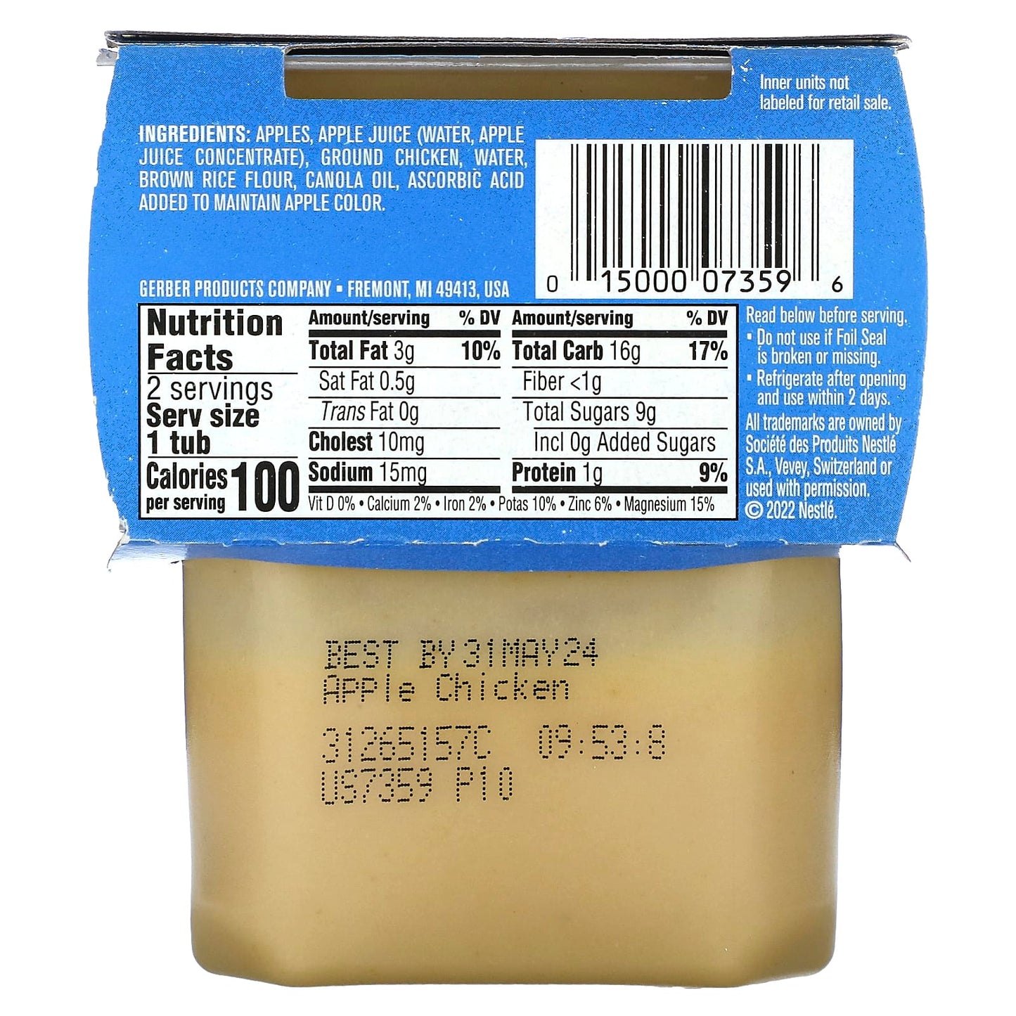 Gerber Baby PowerBlend 2nd Foods Apple Chicken, 4 oz (113g), 2-Pack - Image 2
