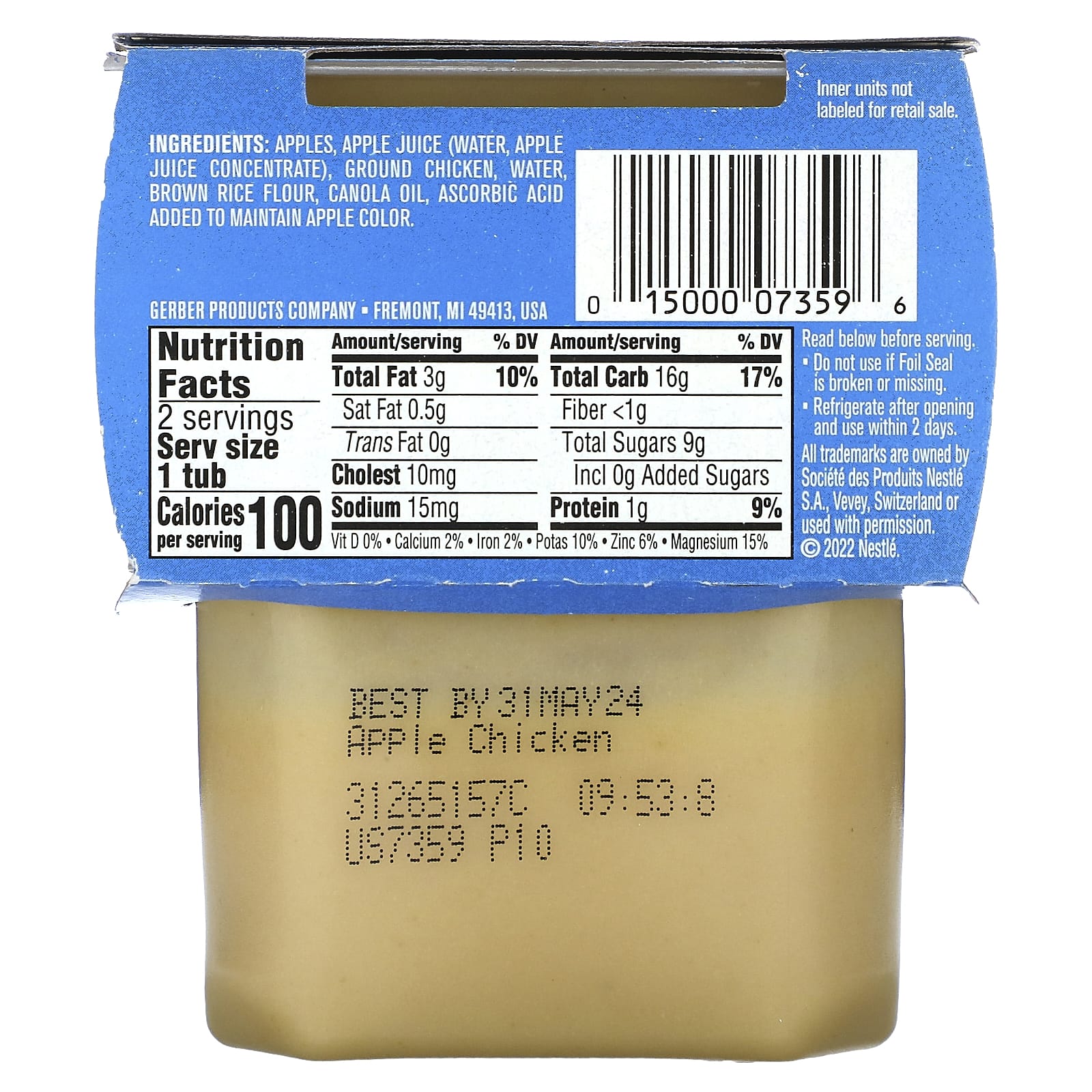 Gerber Baby PowerBlend 2nd Foods Apple Chicken, 4 oz (113g), 2-Pack - Image 2