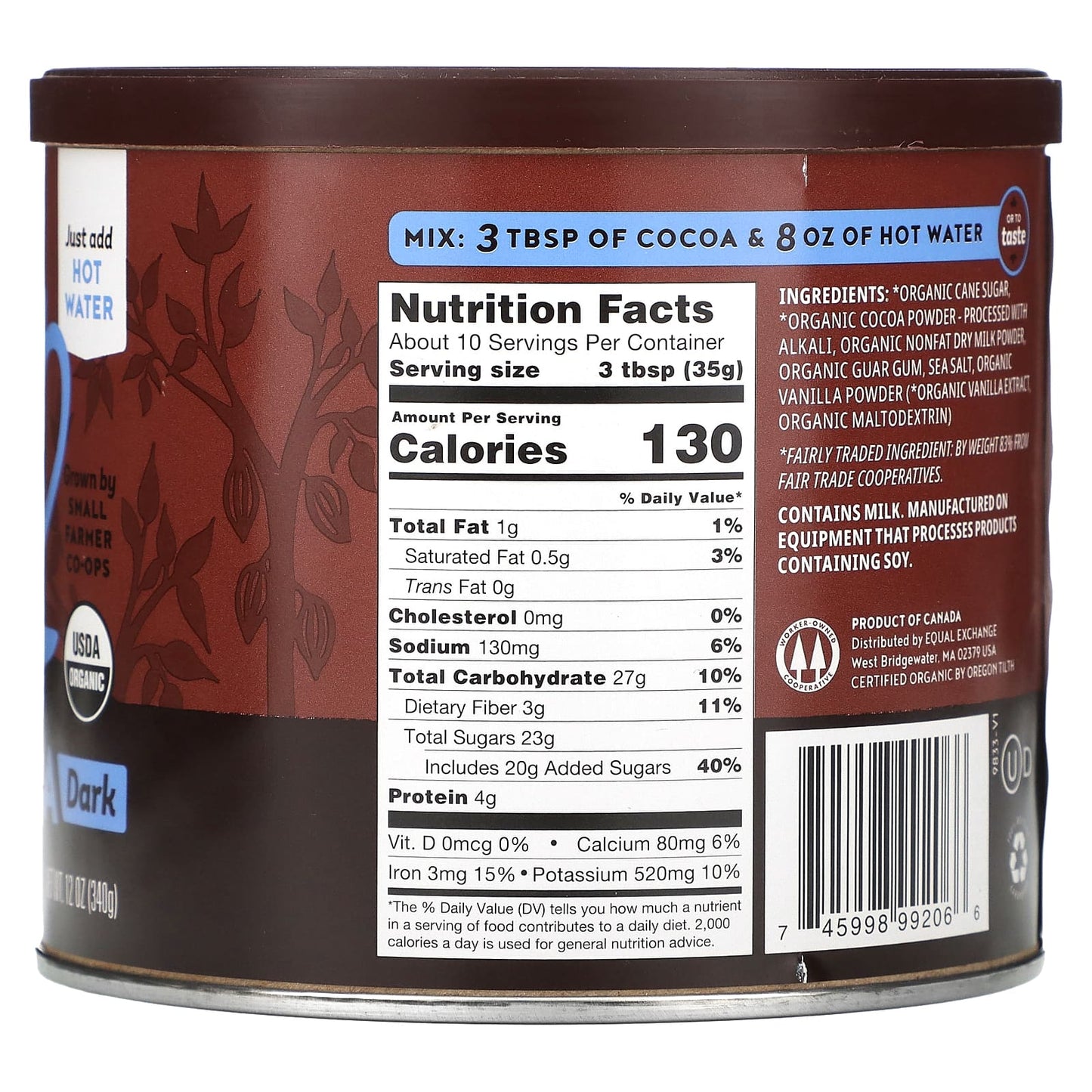Rich & Fair Dark Hot Cocoa, USDA Organic, 12 oz (340g) - Image 2