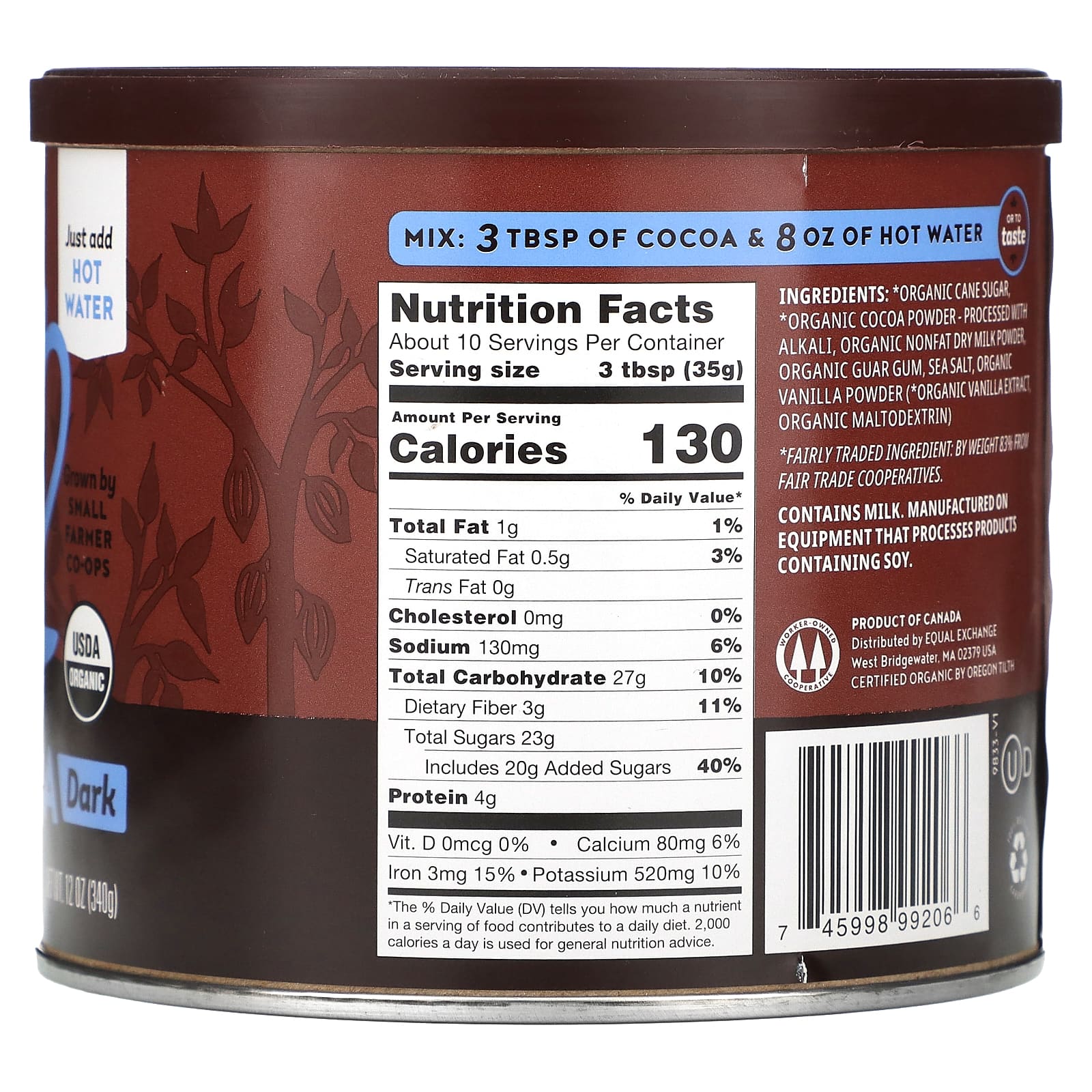 Rich & Fair Dark Hot Cocoa, USDA Organic, 12 oz (340g) - Image 2