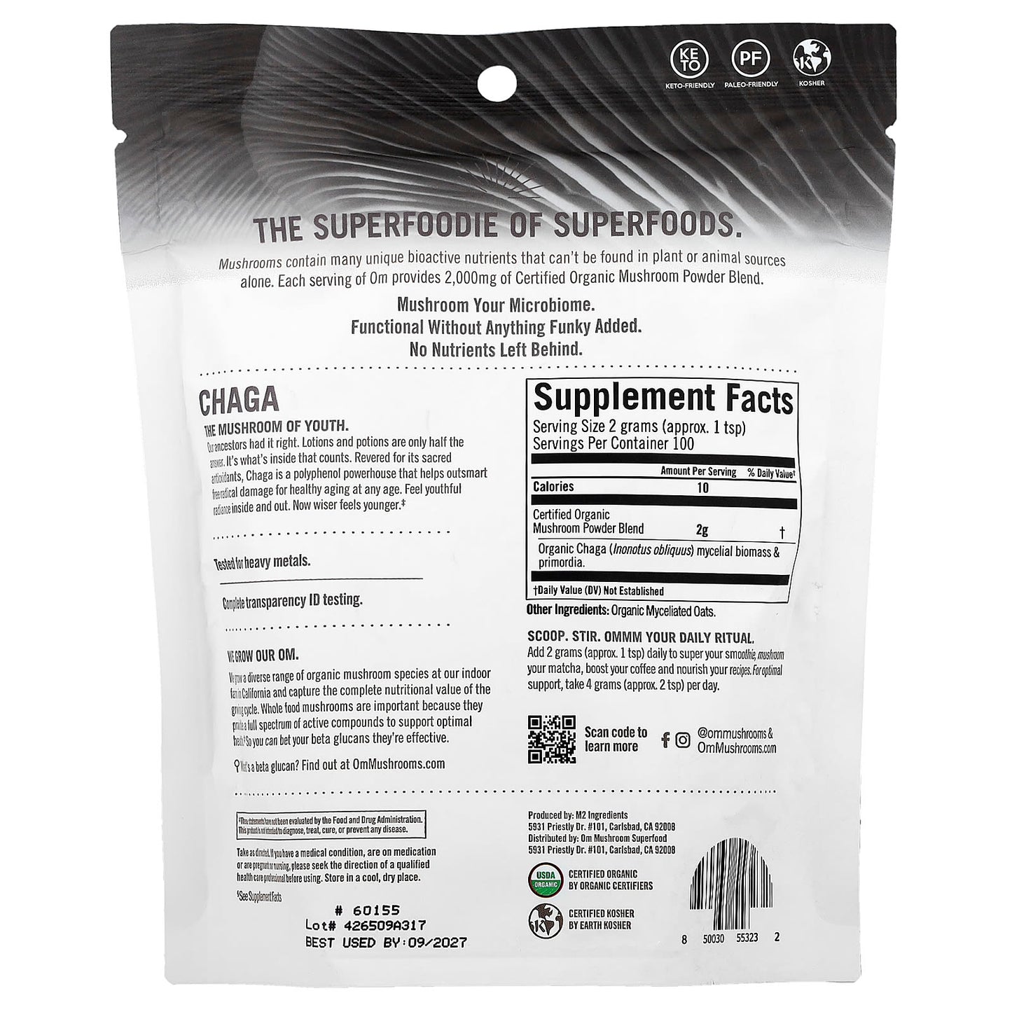 Om Mushrooms, Certified Organic Mushroom Powder, Chaga, 7.05 oz (200 g) - Image 2