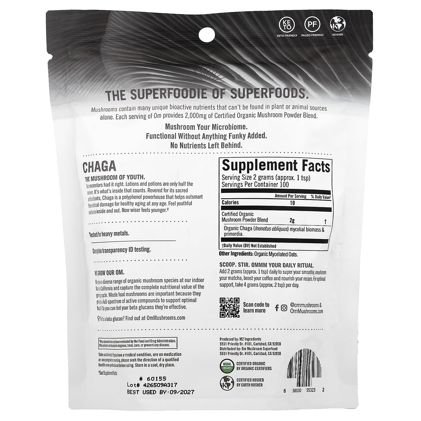 Om Mushrooms, Certified Organic Mushroom Powder, Chaga, 7.05 oz (200 g) - Image 2