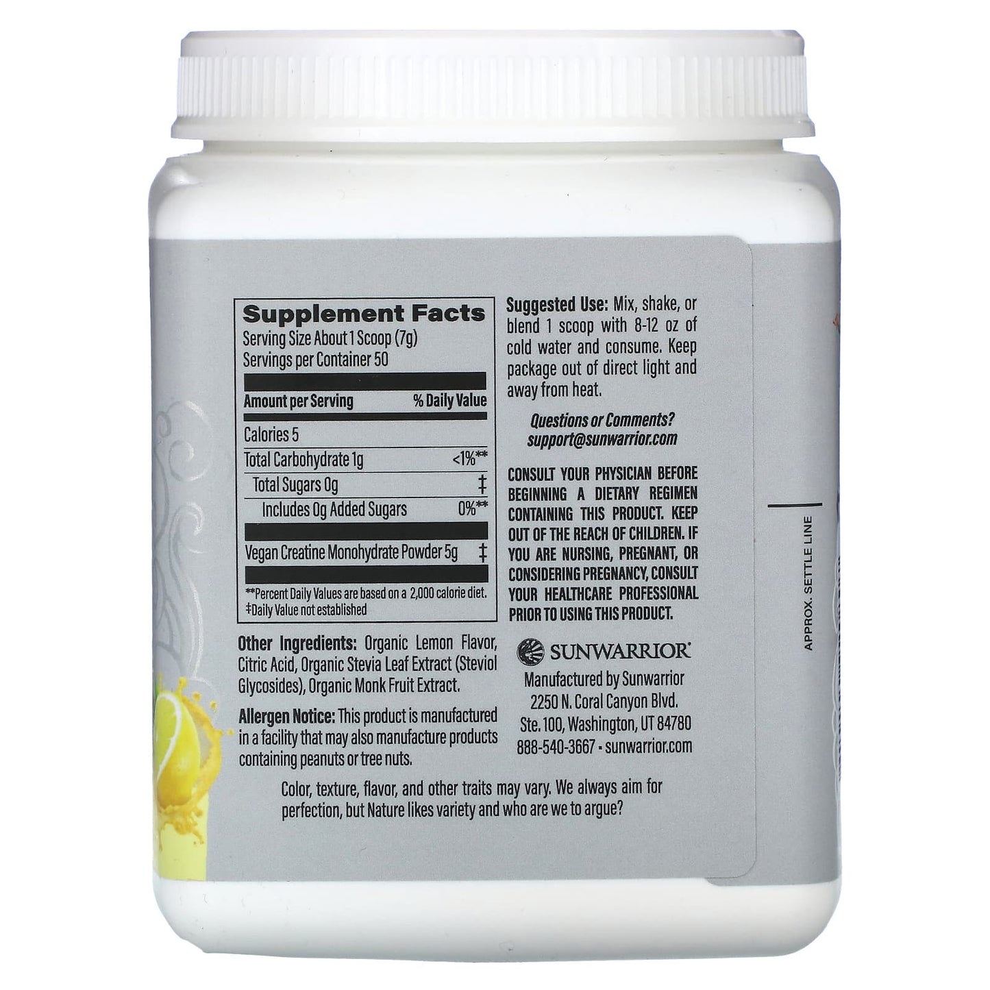 Sunwarrior, Sport, Active Creatine Monohydrate, Lemonade , 12.34 oz (350 g) - Image 2