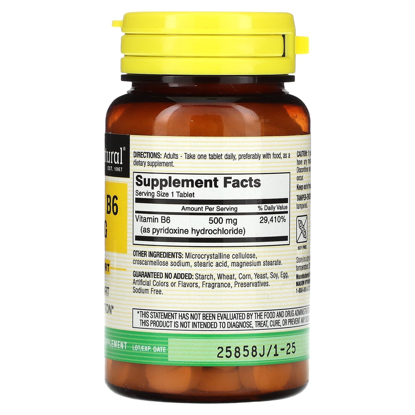 Mason Natural, Vitamin B6, 500 mg, 60 Tablets - Image 2