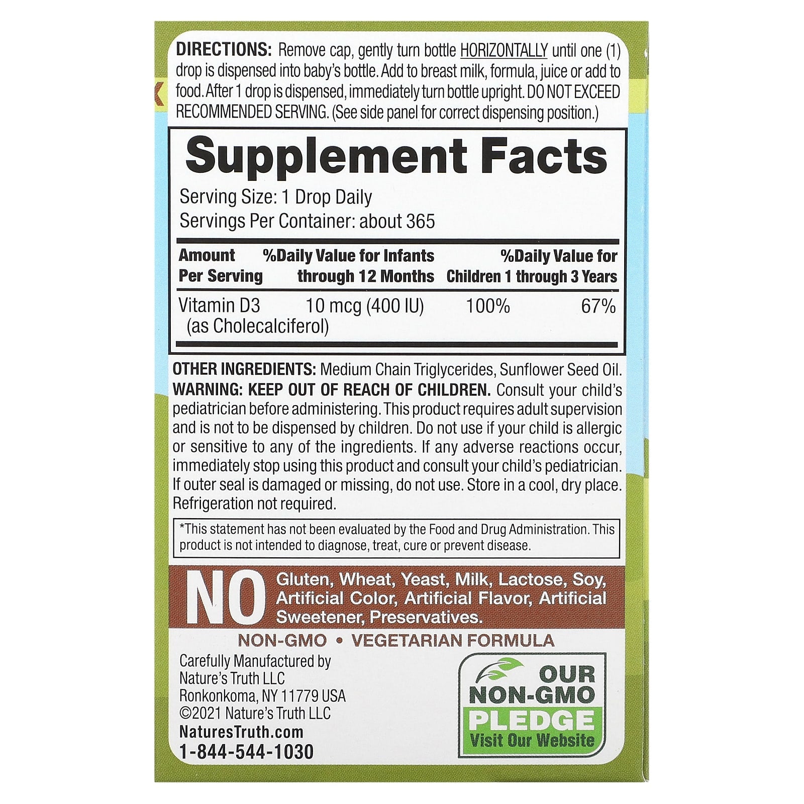 Nature's Truth, Vitamins, D3 Baby Drops, Newborn+, 10 mcg (400 IU), 0.31 fl oz (9.2 ml) - Image 2