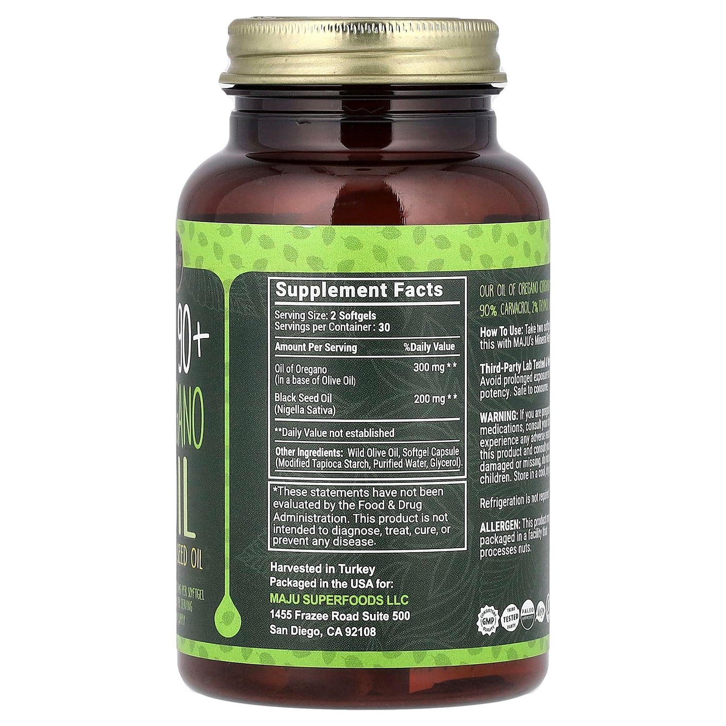 Maju Superfoods, CV 90+ Oregano Oil + Black Seed Oil, 60 Softgels - Image 2