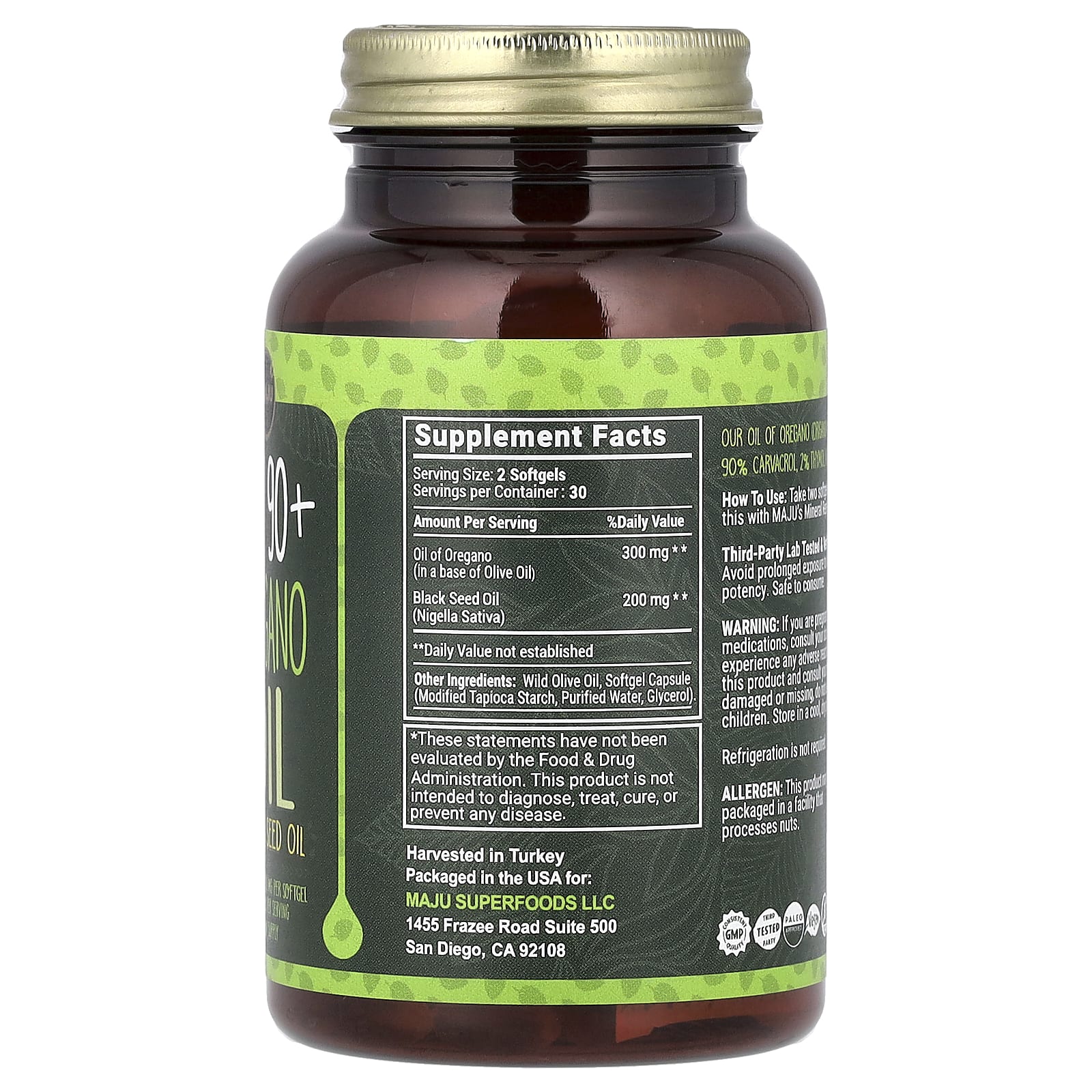 Maju Superfoods, CV 90+ Oregano Oil + Black Seed Oil, 60 Softgels - Image 2