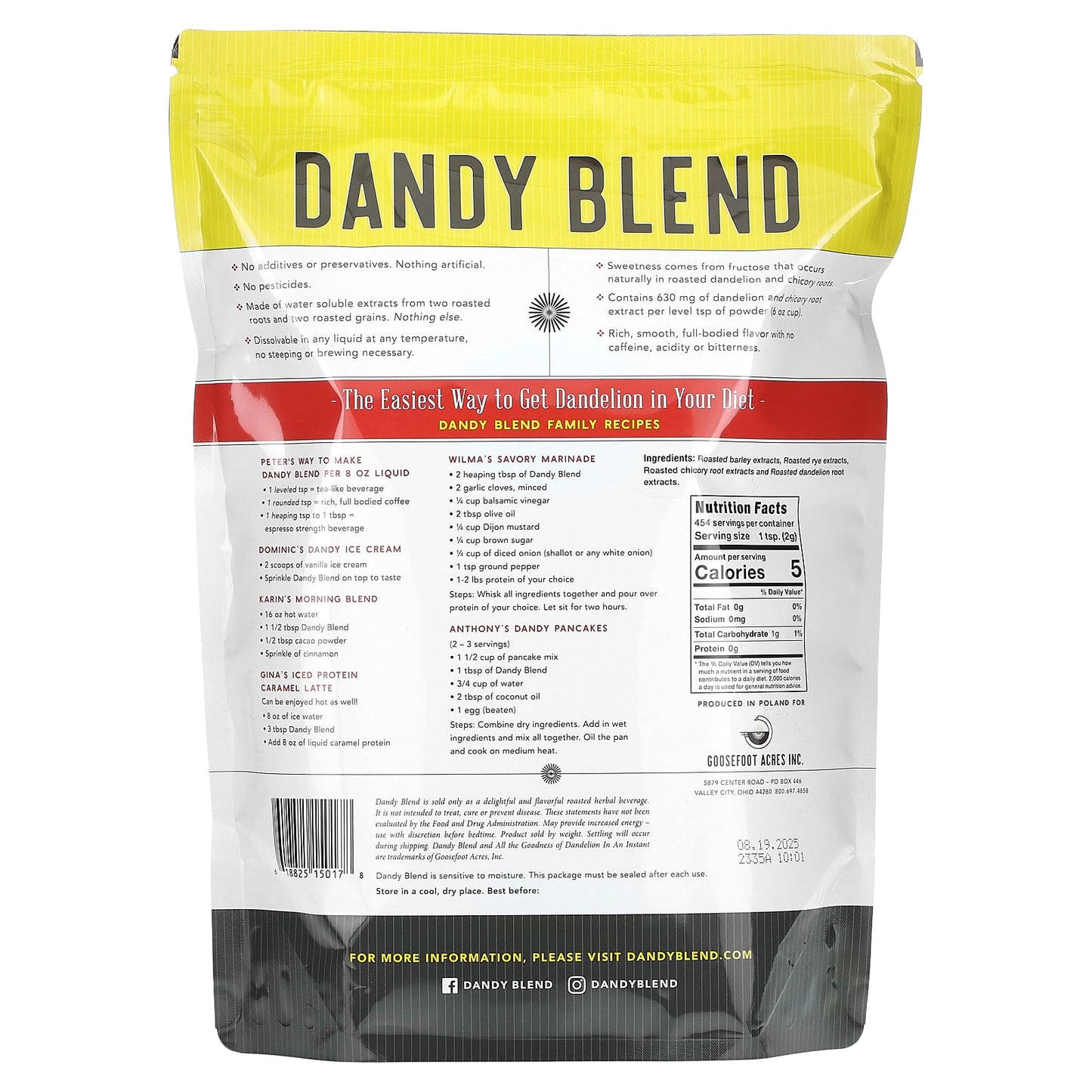 Dandy Blend - Instant Herbal Dandelion Beverage, Caffeine Free, 2 lbs - Image 2