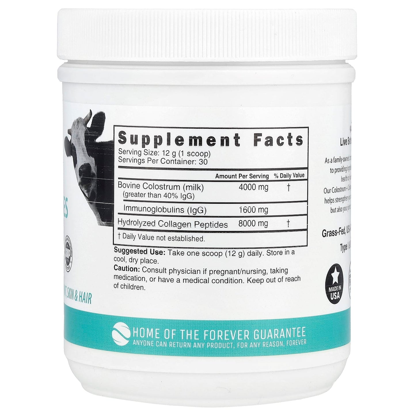 Nutri, Colostrum + Collagen Peptides, Unflavored, 12.7 oz (360 g) - Image 2