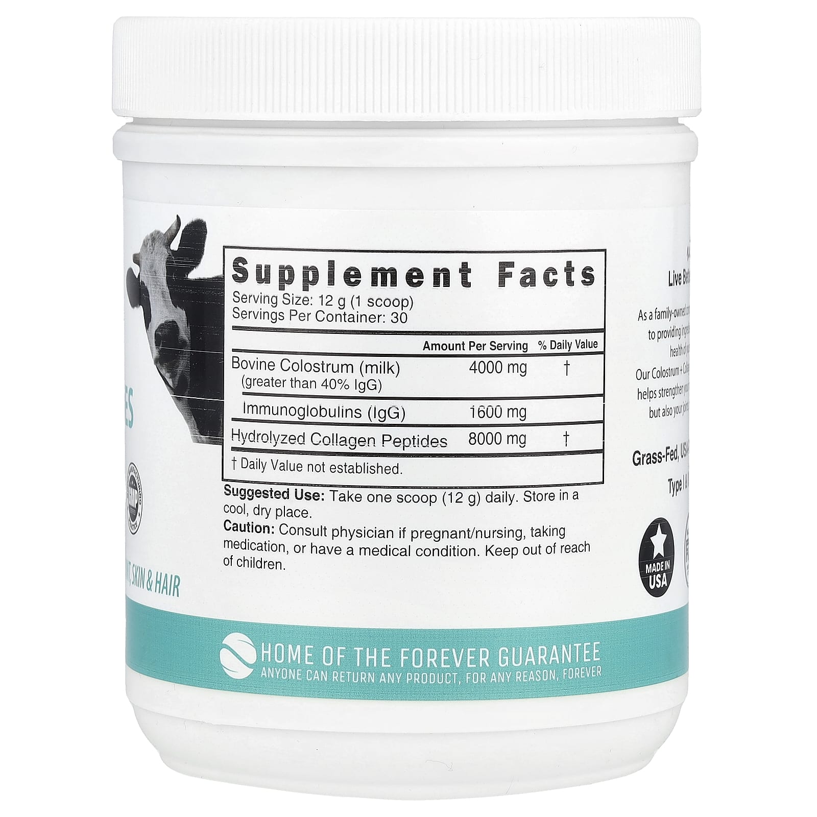 Nutri, Colostrum + Collagen Peptides, Unflavored, 12.7 oz (360 g) - Image 2