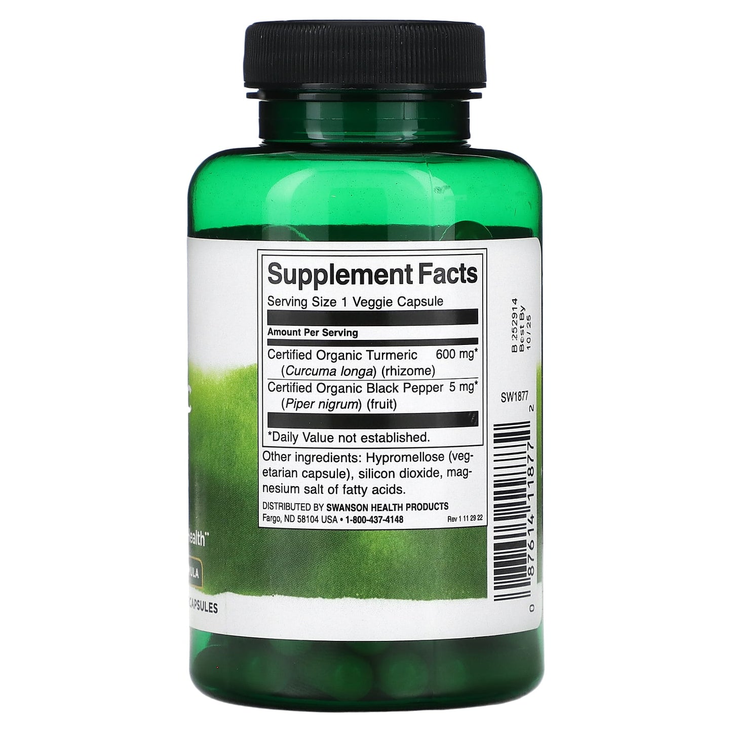 Swanson, Turmeric & Black Pepper, 90 Veggie Capsule - Image 2