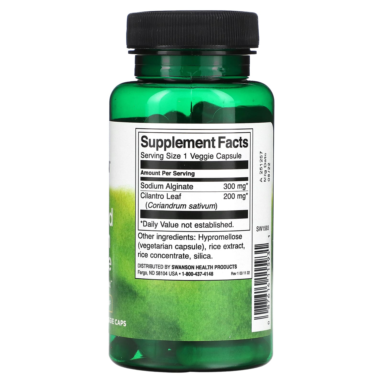 Swanson, Brown Seaweed Sodium Alginate with Cilantro Leaf, 60 Veggie Caps - Image 2