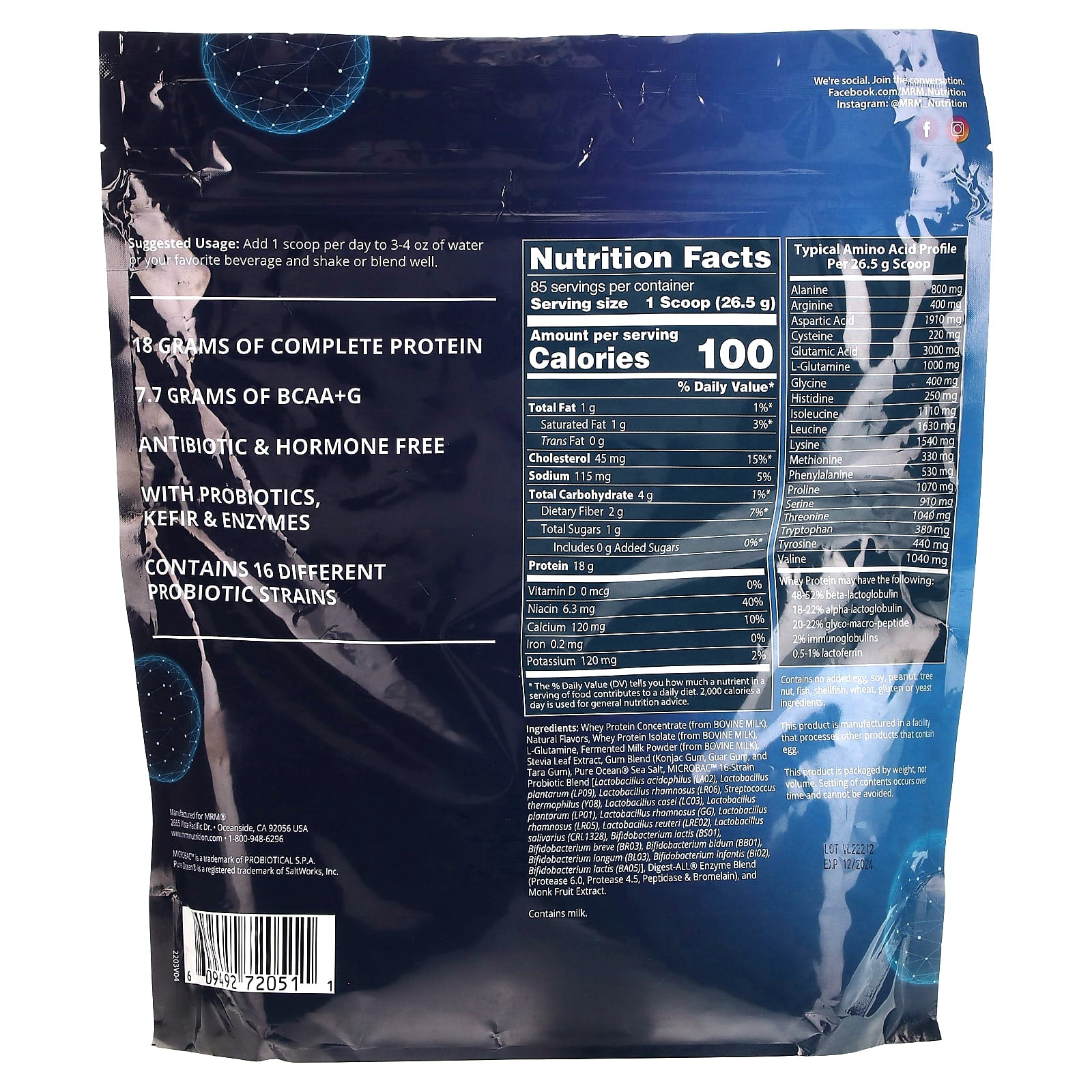 MRM Nutrition, Whey Protein with Probiotics & Postbiotics, Vanilla, 80.1 oz (2,270 g) - Image 2