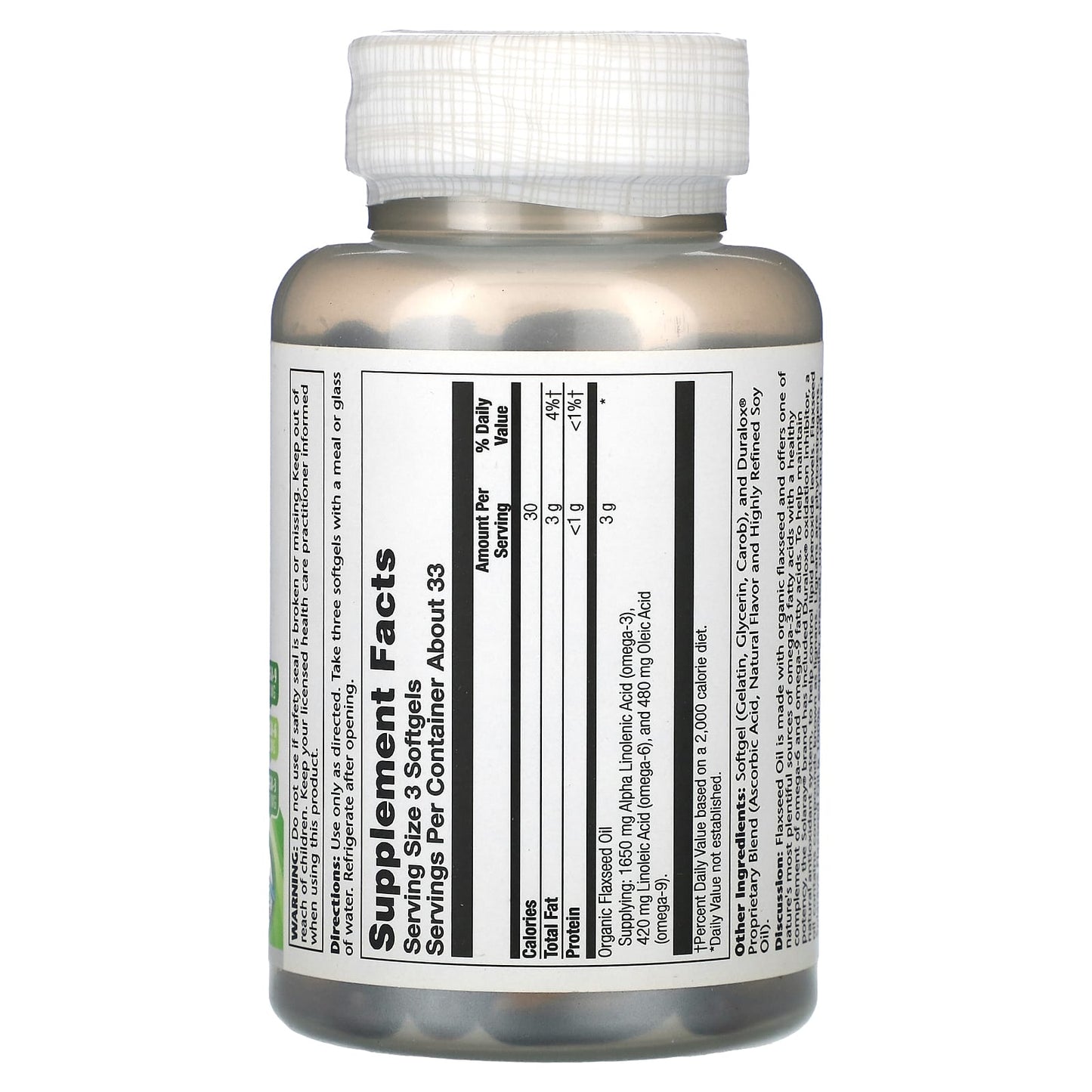 Solaray, Flaxseed Oil, 100 Softgels (333 mg per Softgel) - Image 2