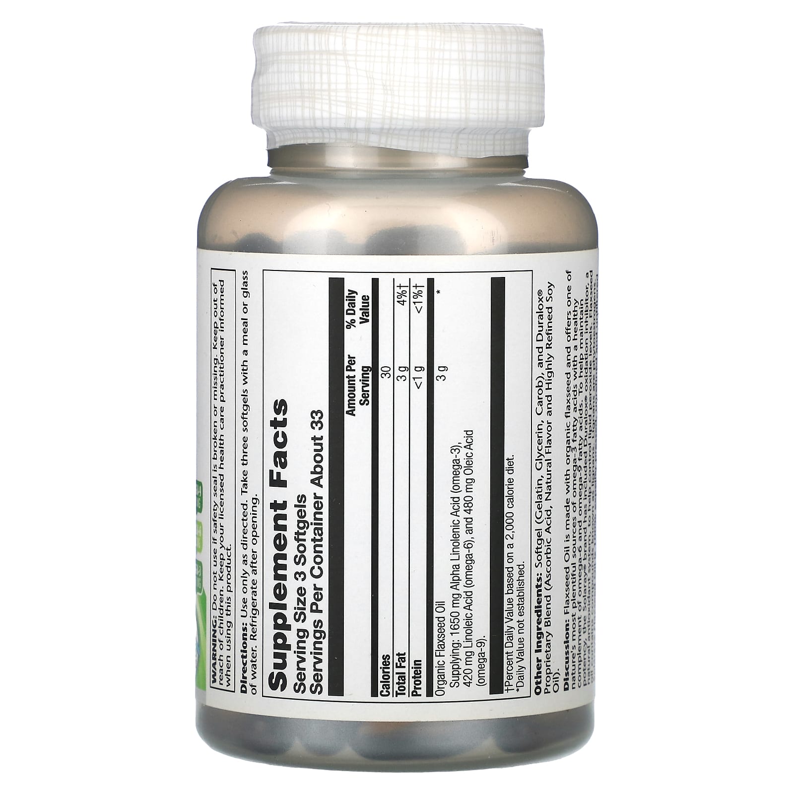 Solaray, Flaxseed Oil, 100 Softgels (333 mg per Softgel) - Image 2