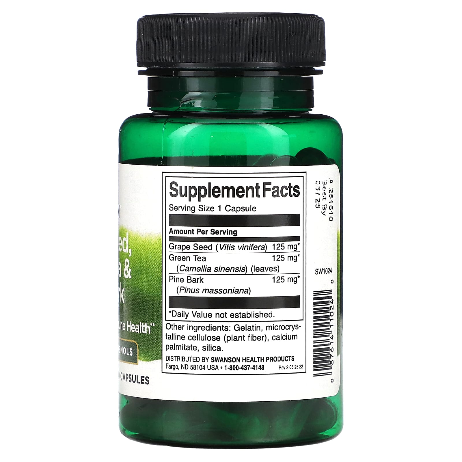 Swanson, Grape Seed, Green Tea & Pine Bark Complex, 60 Capsules - Image 2